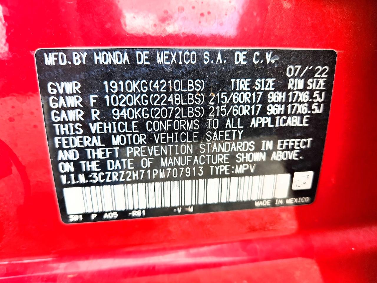 2023 Honda Hr-v Exl Red vin: 3CZRZ2H71PM707913