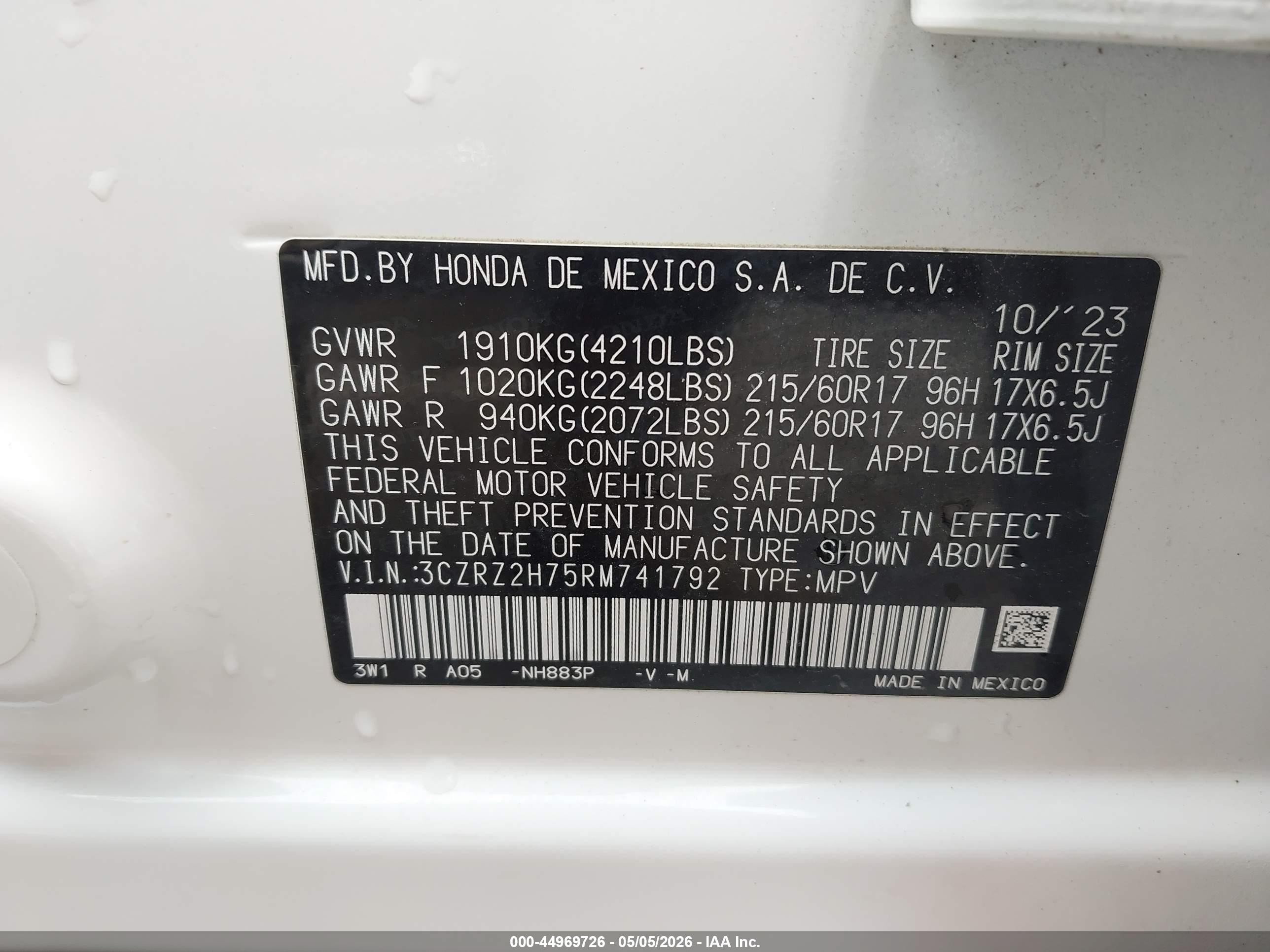 2024 Honda Hr-v Awd Ex-l/awd Ex-l W/o Bsi Белый vin: 3CZRZ2H75RM741792