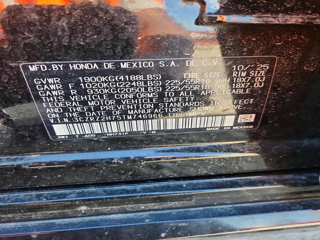 2026 Honda Hr-v Exl Black vin: 3CZRZ2H75TM746966