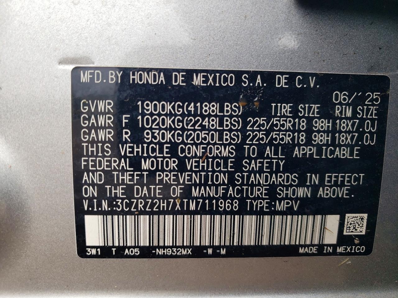 2026 Honda Hr-v Exl Silver vin: 3CZRZ2H7XTM711968