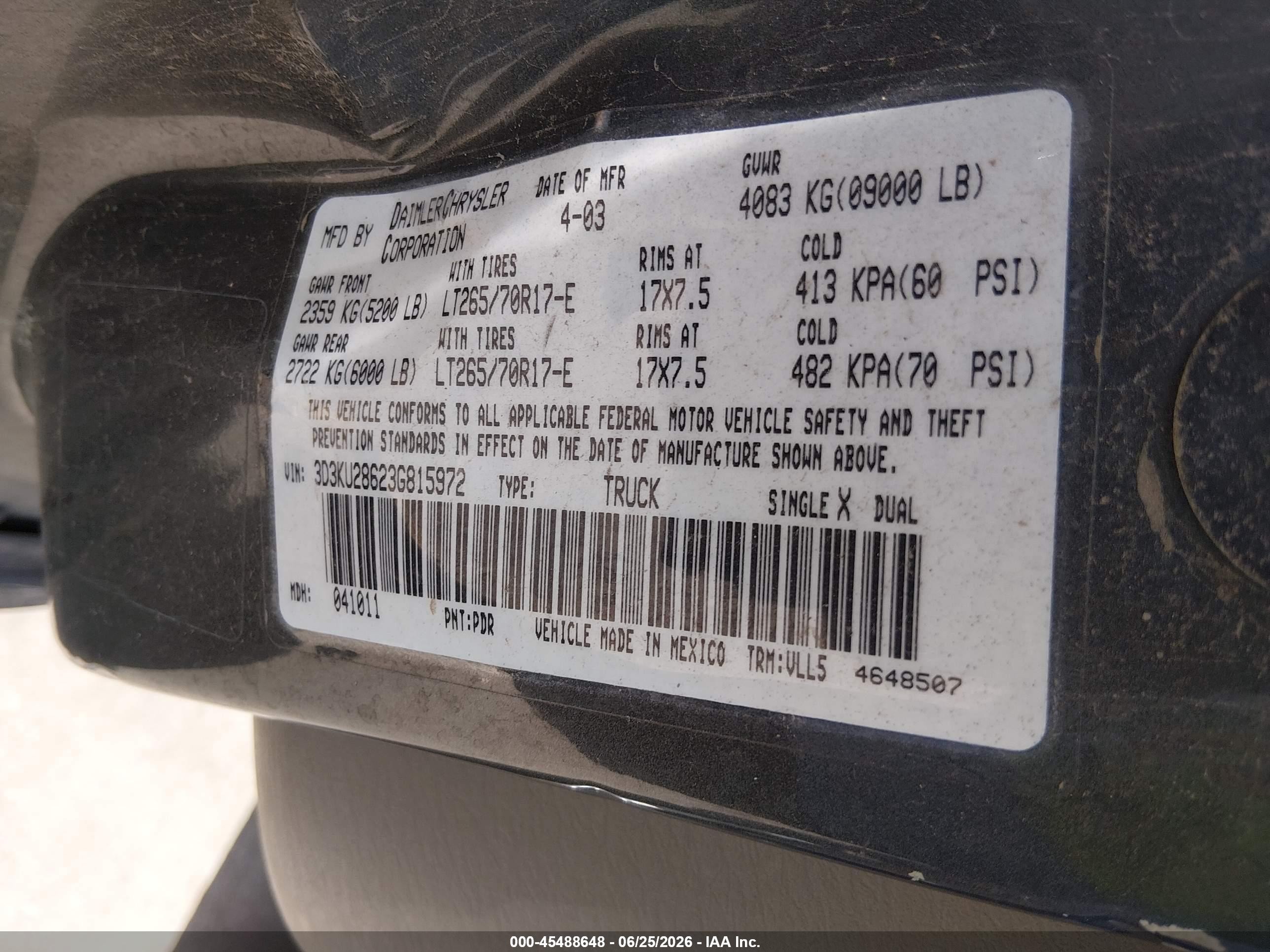 2003 Dodge Ram 2500 Slt/laramie/st Gray vin: 3D3KU28623G815972