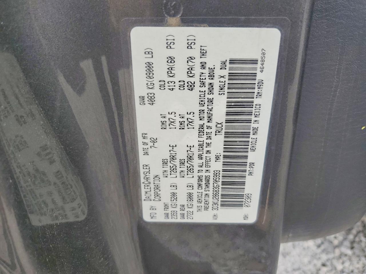 2003 Dodge Ram 2500 St Charcoal vin: 3D3KU28683G705993