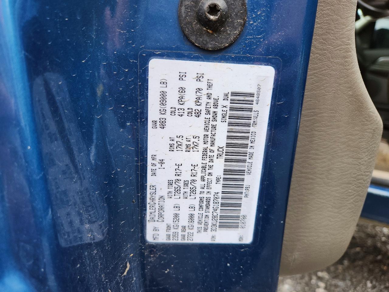 2004 Dodge Ram 2500 St Blue vin: 3D3KU28C74G187074