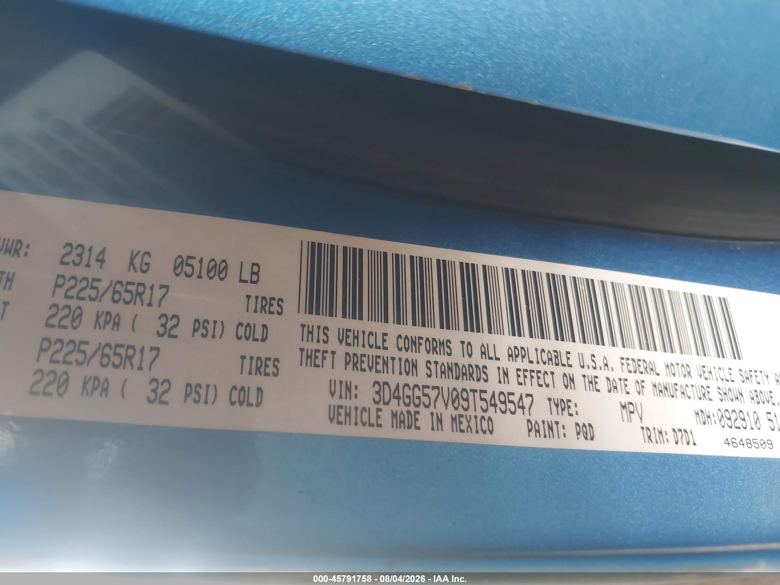 2009 Dodge Journey Sxt Blue vin: 3D4GG57V09T549547