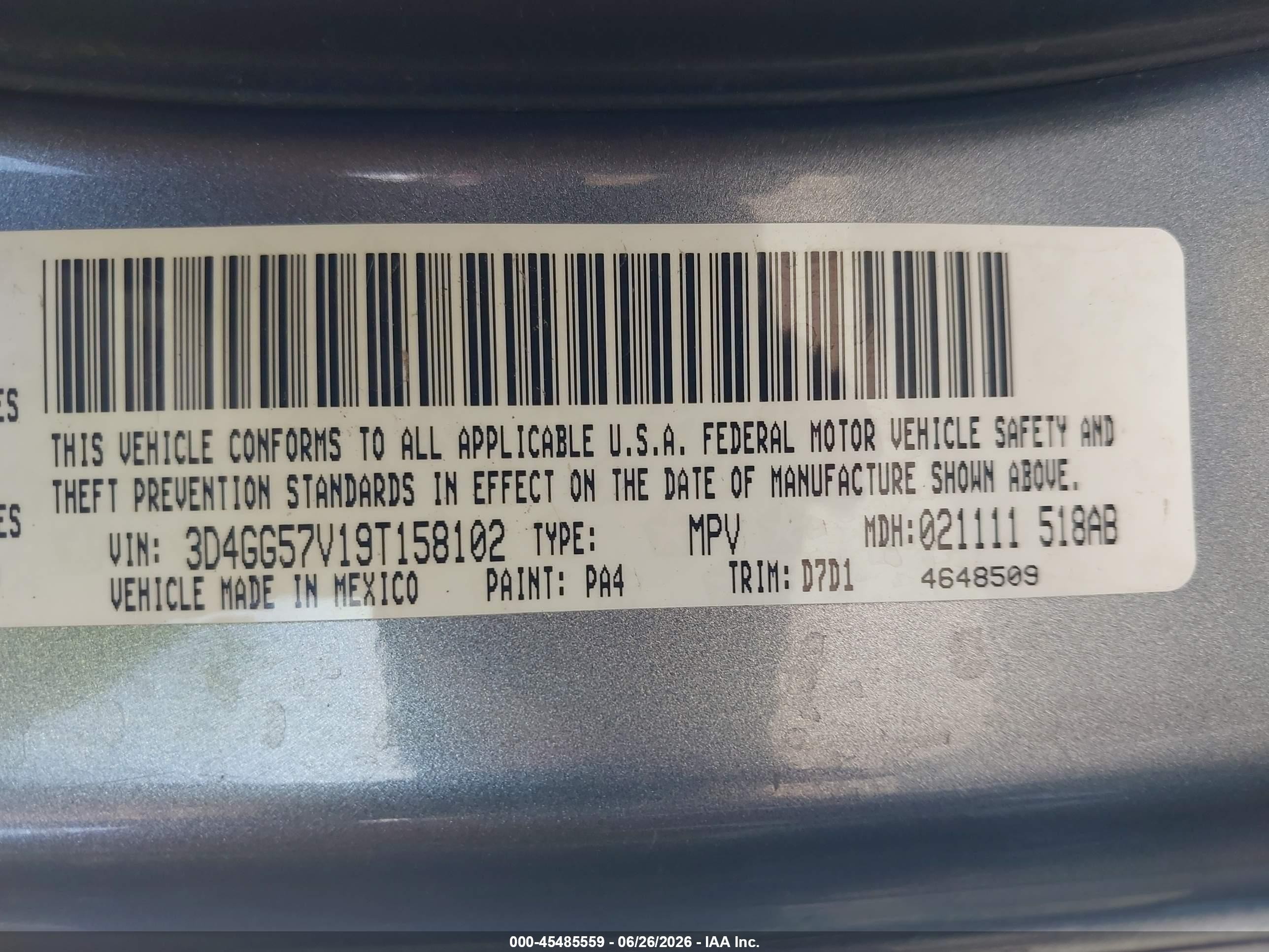 2009 Dodge Journey Sxt Gray vin: 3D4GG57V19T158102