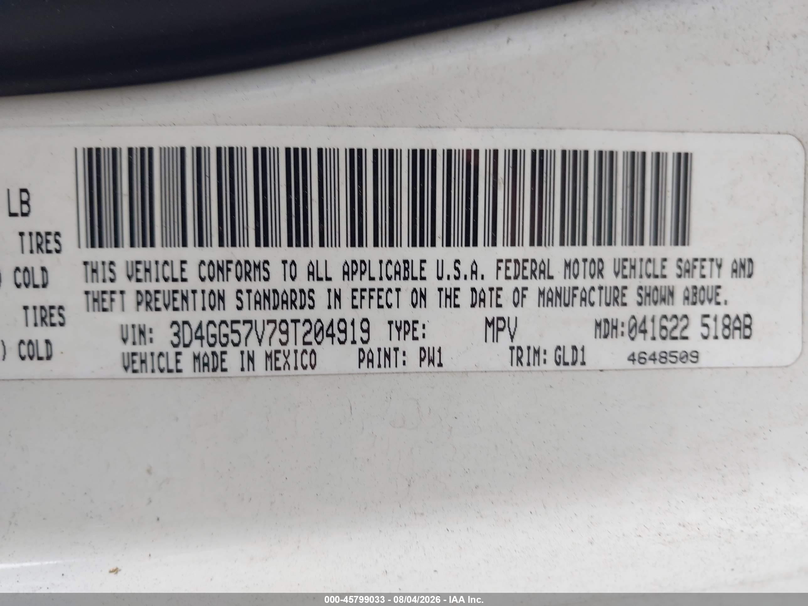 2009 Dodge Journey Sxt Белый vin: 3D4GG57V79T204919