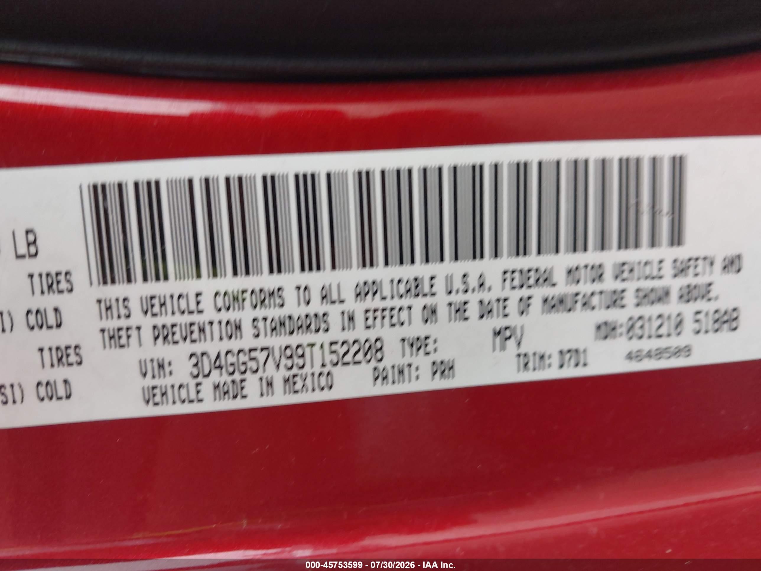 2009 Dodge Journey Sxt Red vin: 3D4GG57V99T152208
