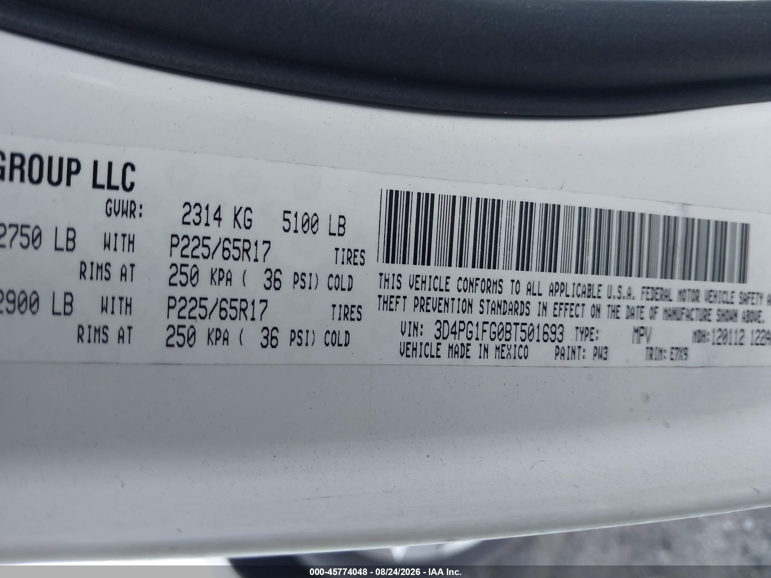 2011 Dodge Journey Mainstreet White vin: 3D4PG1FG0BT501693