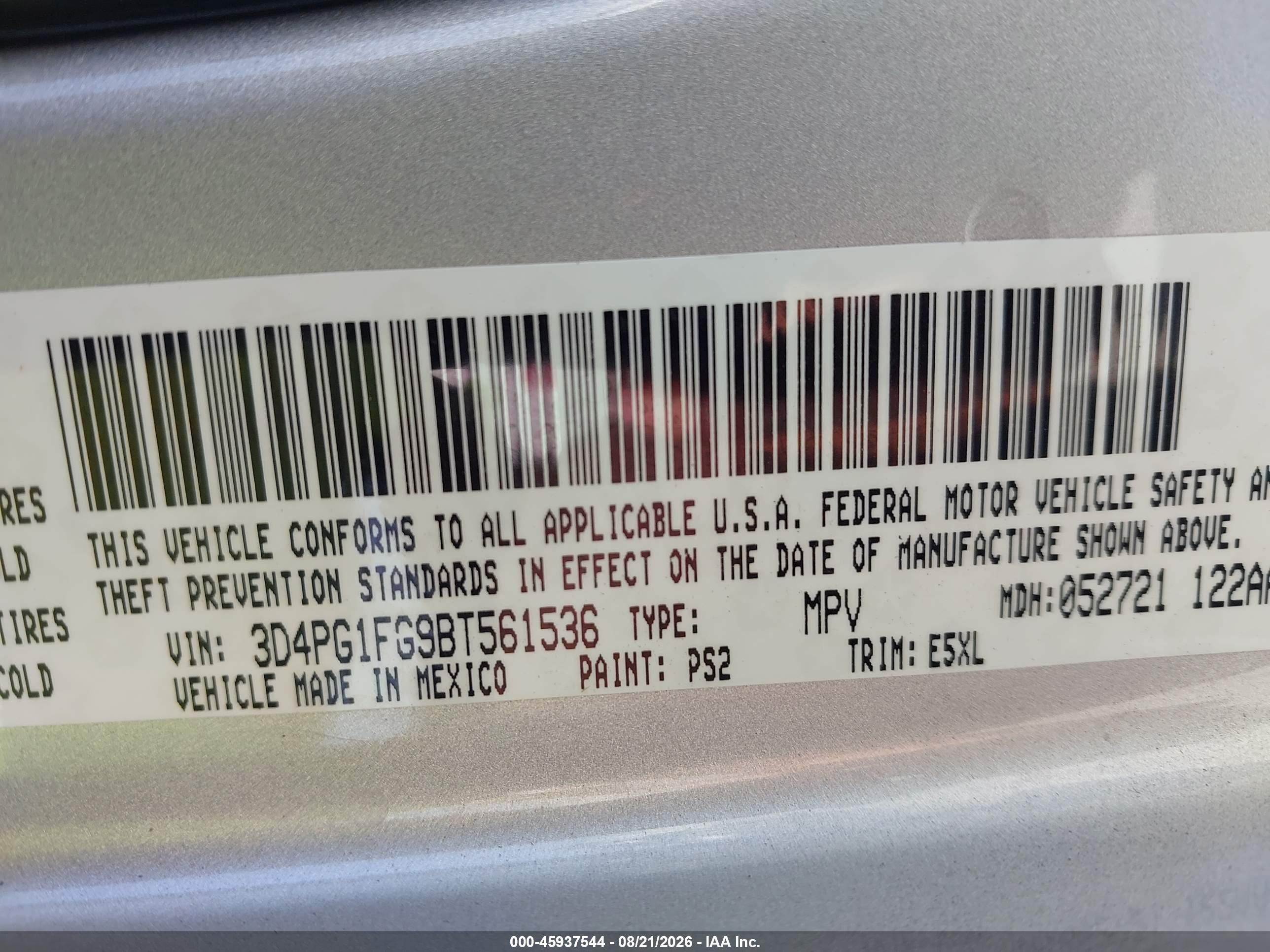 2011 Dodge Journey Mainstreet Silver vin: 3D4PG1FG9BT561536