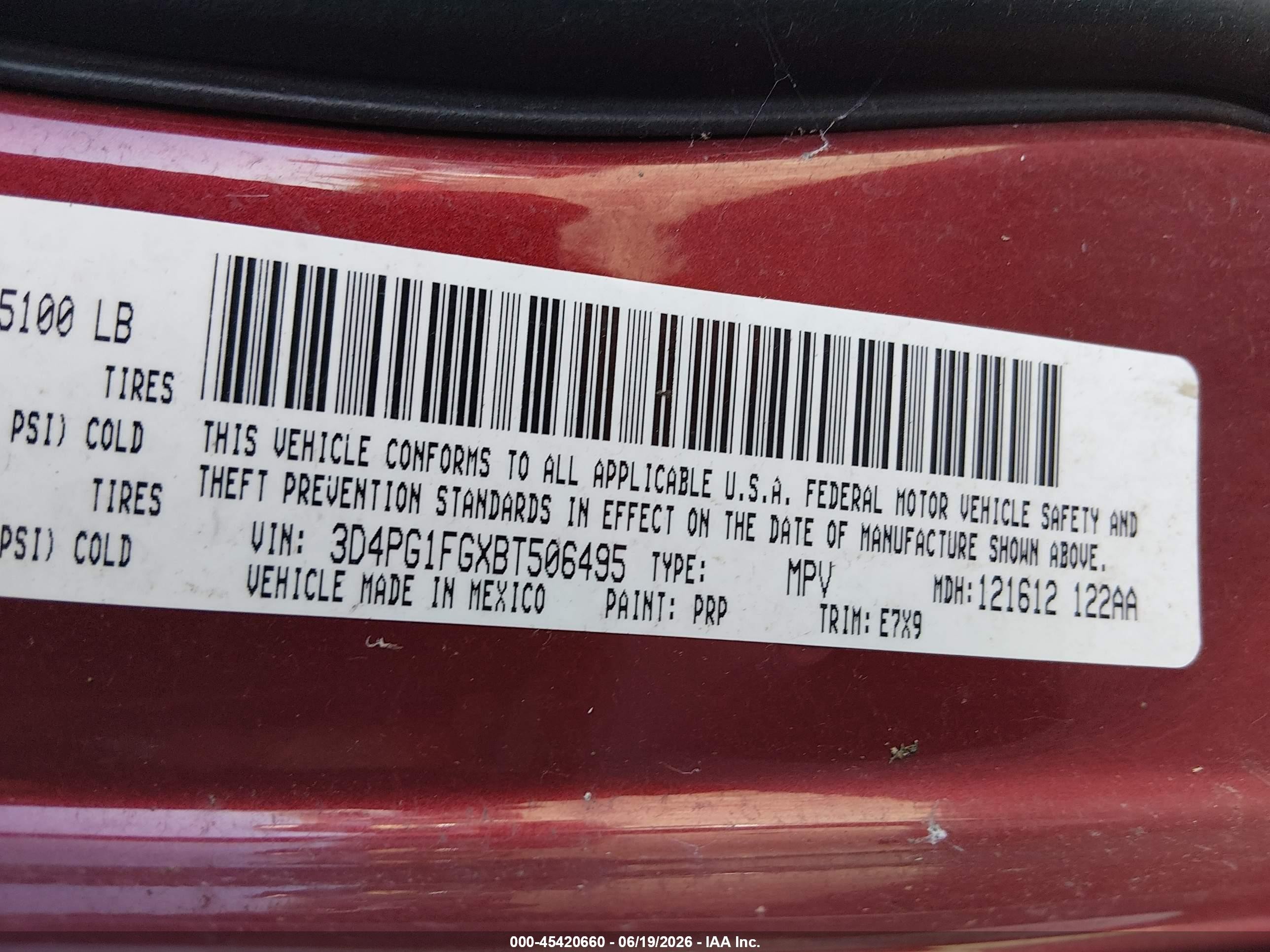 2011 Dodge Journey Mainstreet Red vin: 3D4PG1FGXBT506495