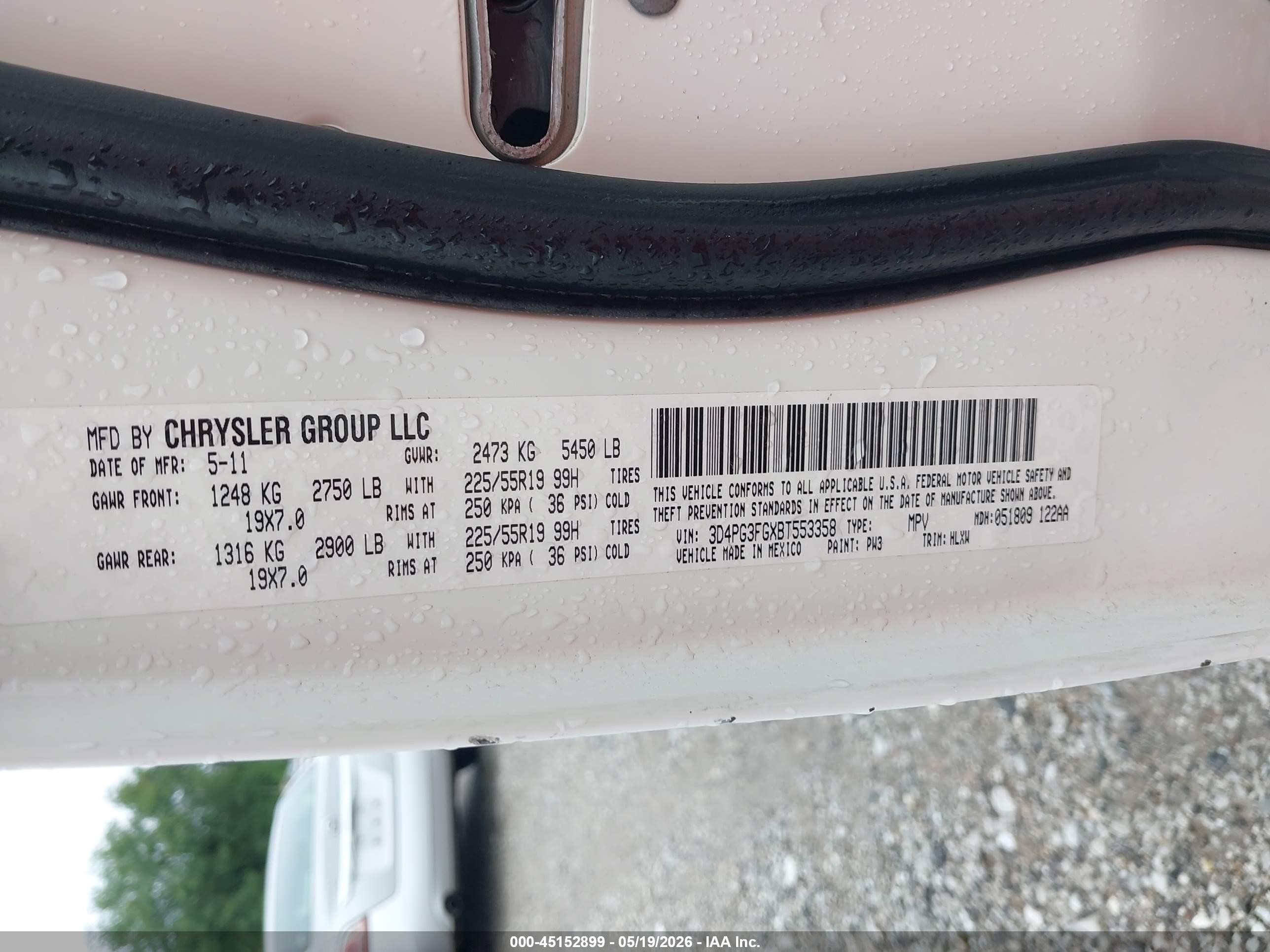 2011 Dodge Journey Crew White vin: 3D4PG3FGXBT553358