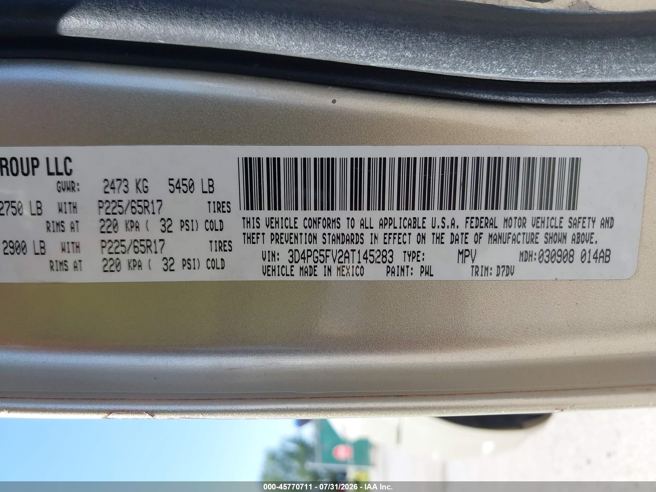 2010 Dodge Journey Sxt Gold vin: 3D4PG5FV2AT145283