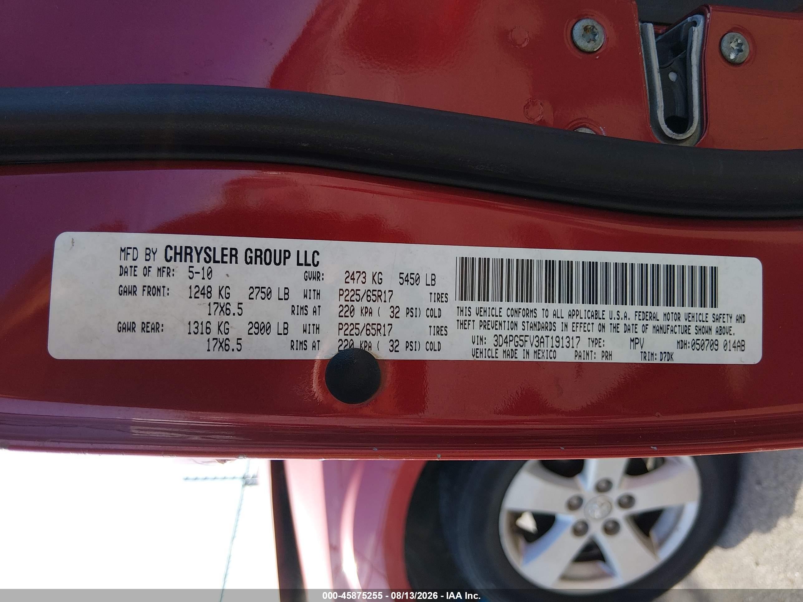 2010 Dodge Journey Sxt Red vin: 3D4PG5FV3AT191317