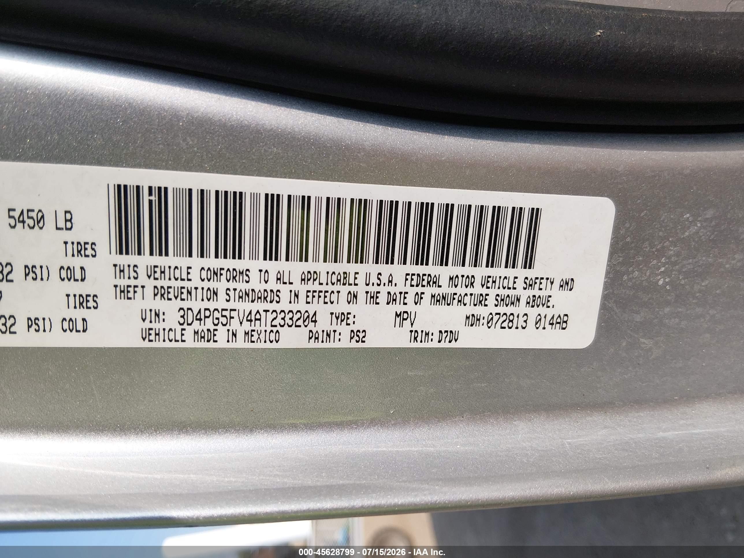 2010 Dodge Journey Sxt Silver vin: 3D4PG5FV4AT233204