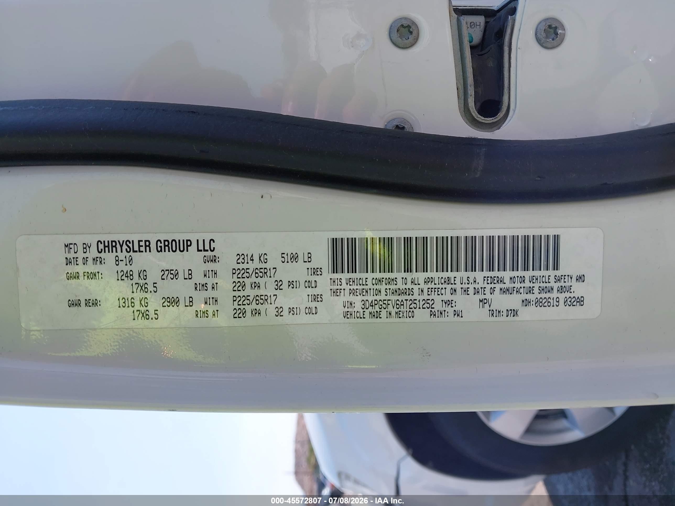 2010 Dodge Journey Sxt White vin: 3D4PG5FV6AT251252