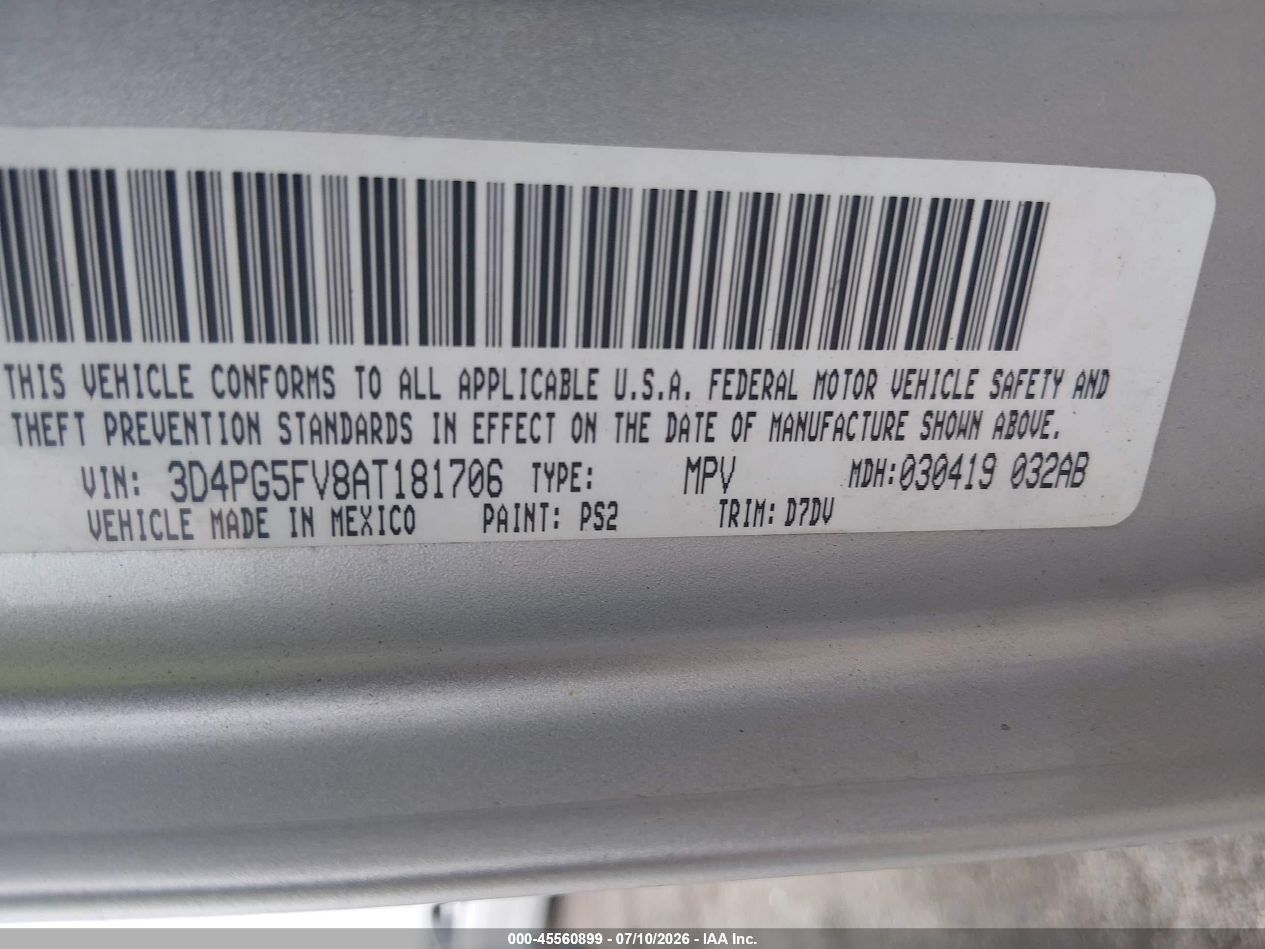 2010 Dodge Journey Sxt Silver vin: 3D4PG5FV8AT181706