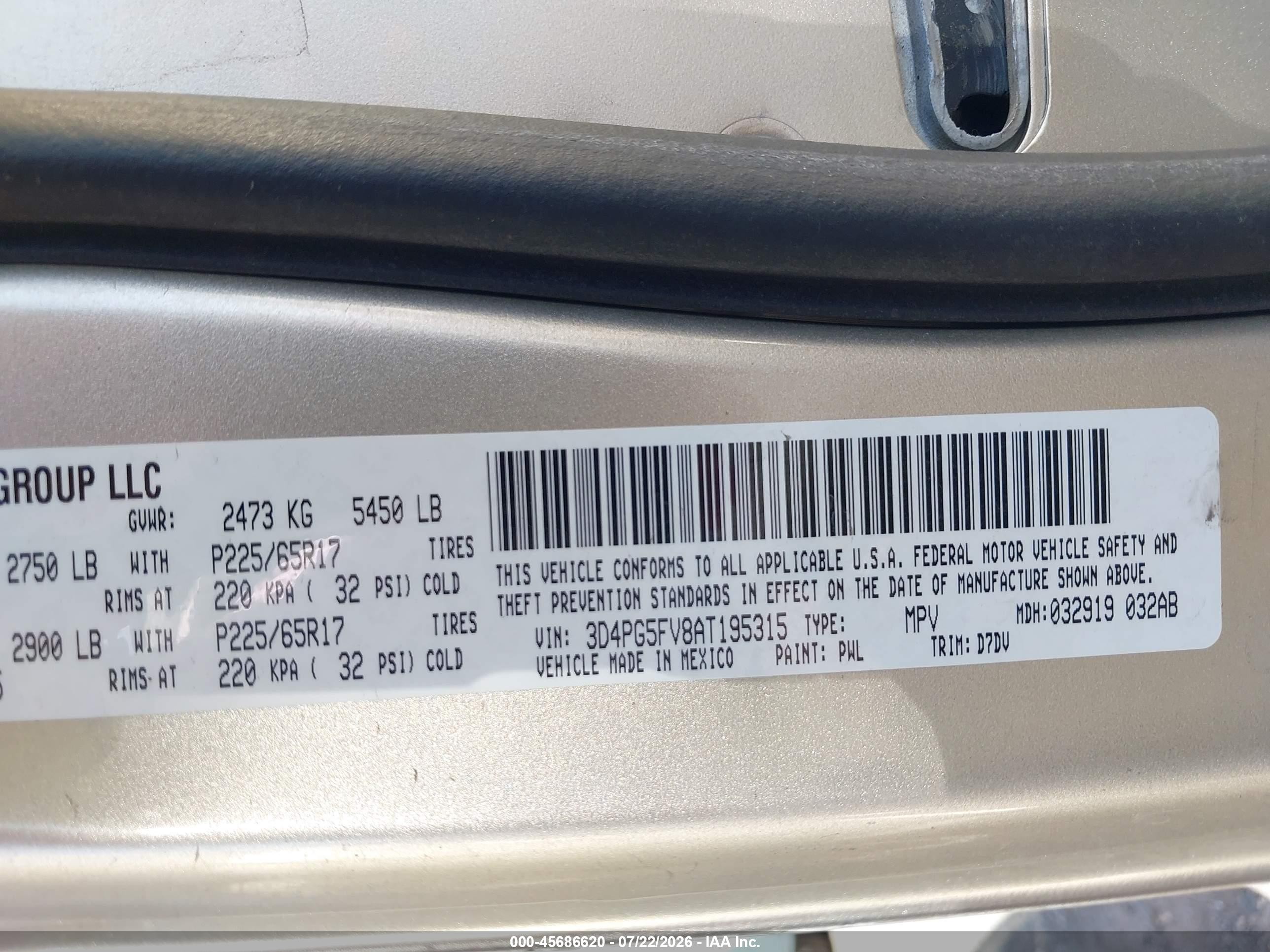 2010 Dodge Journey Sxt Gold vin: 3D4PG5FV8AT195315