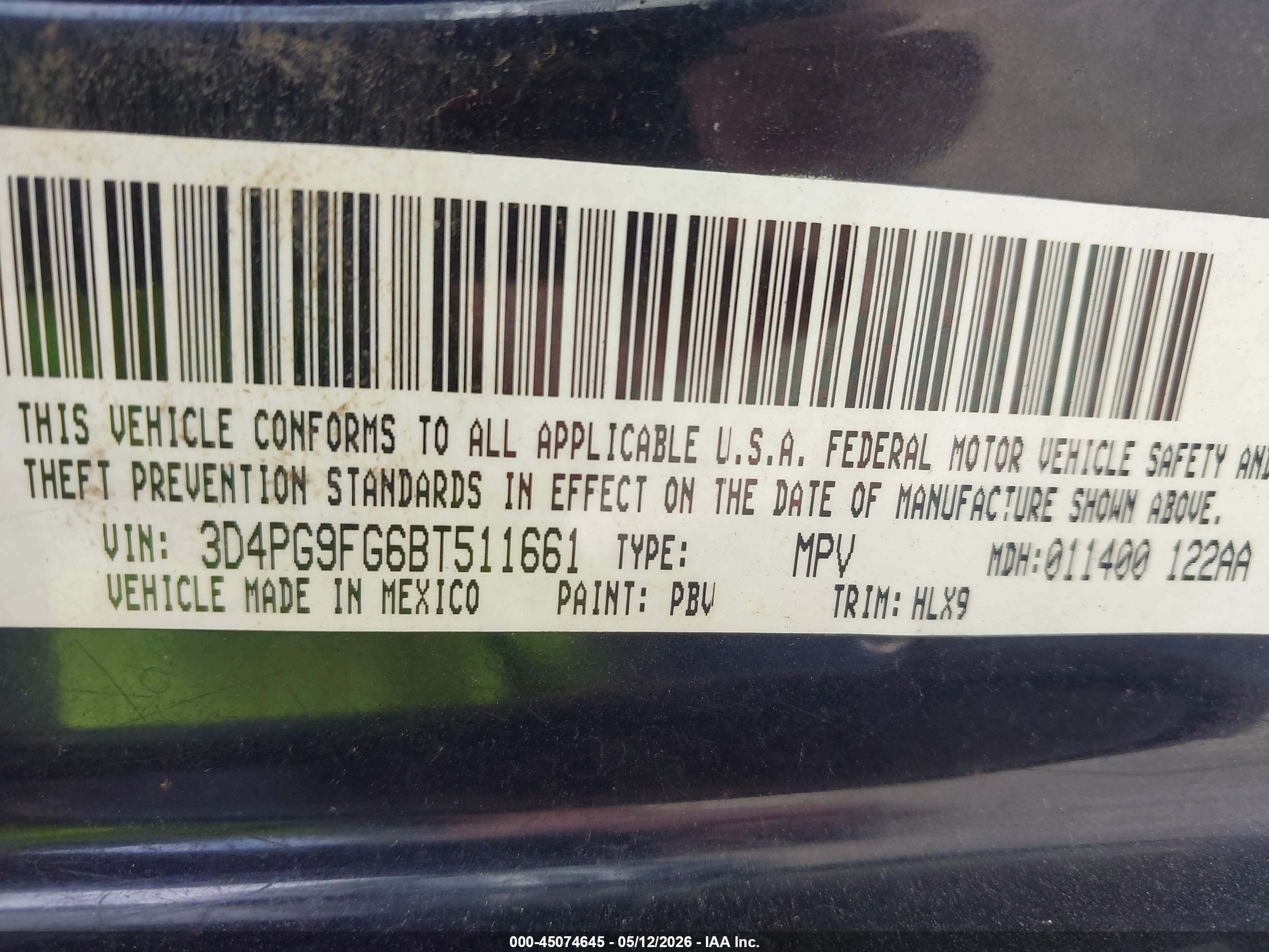 2011 Dodge Journey Lux Black vin: 3D4PG9FG6BT511661