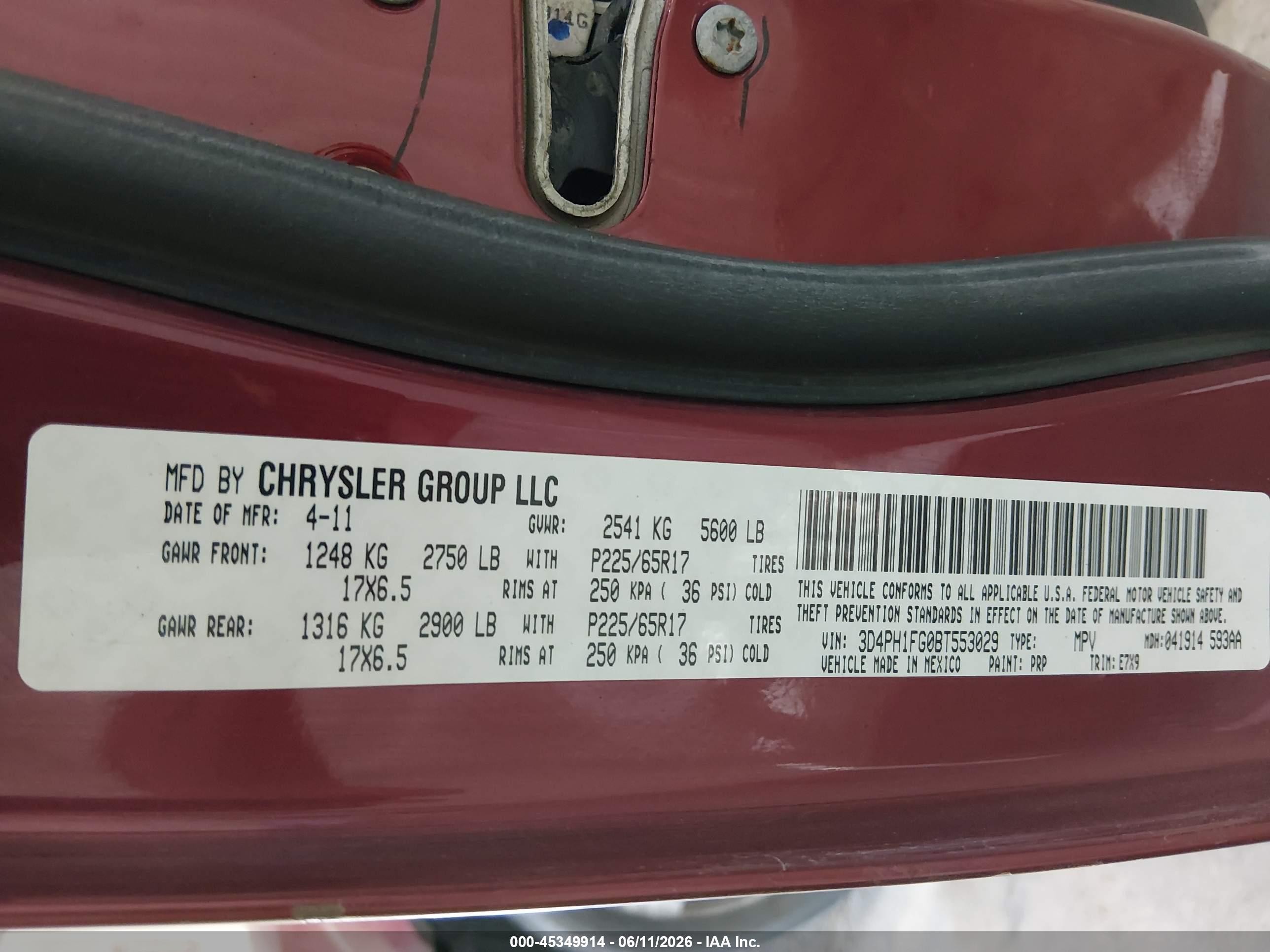 2011 Dodge Journey Mainstreet Red vin: 3D4PH1FG0BT553029