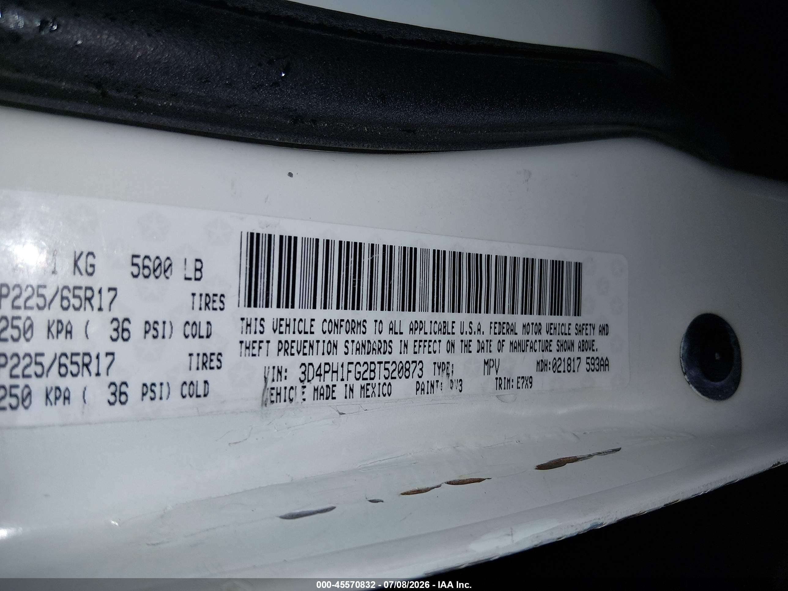 2011 Dodge Journey Mainstreet White vin: 3D4PH1FG2BT520873