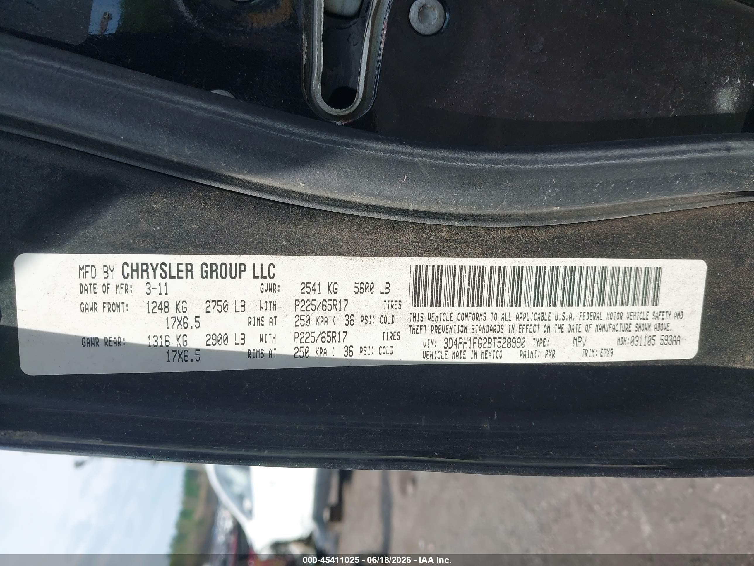 2011 Dodge Journey Mainstreet Black vin: 3D4PH1FG2BT528990