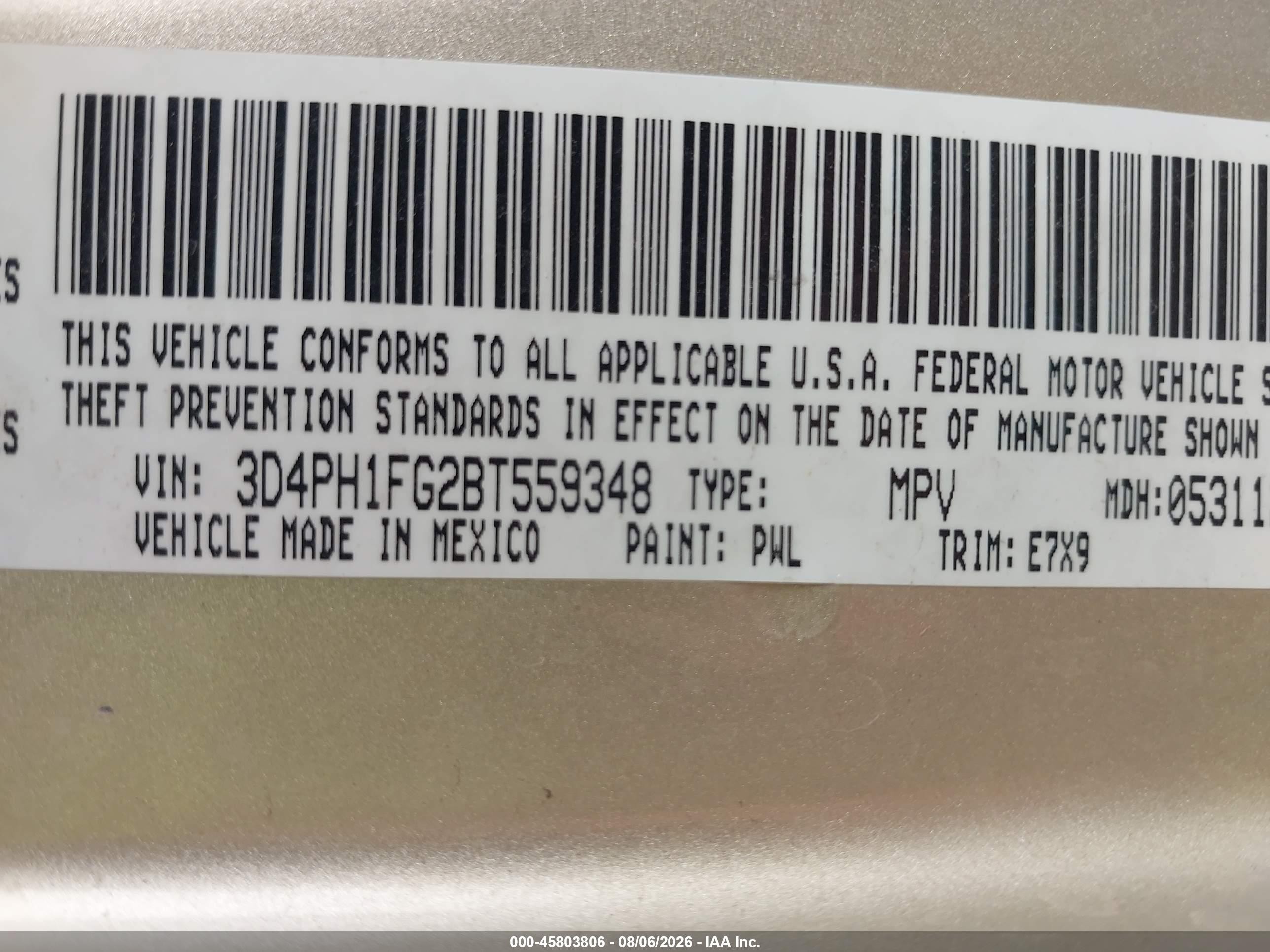 2011 Dodge Journey Mainstreet Tan vin: 3D4PH1FG2BT559348