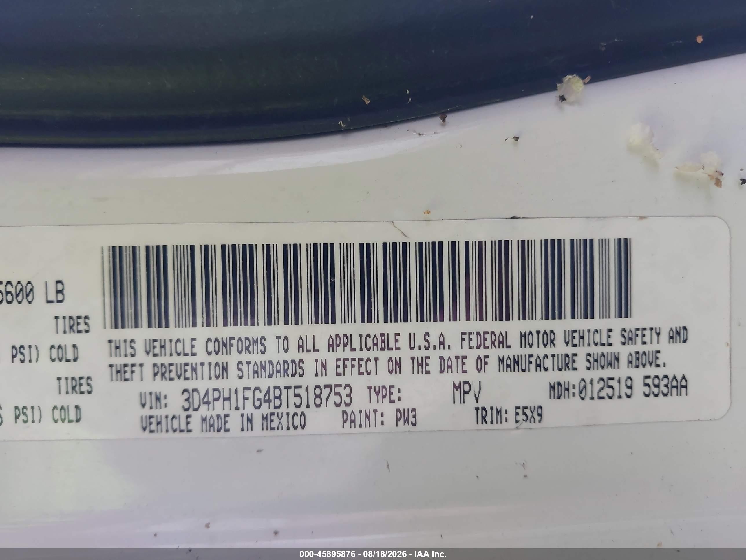 2011 Dodge Journey Mainstreet White vin: 3D4PH1FG4BT518753