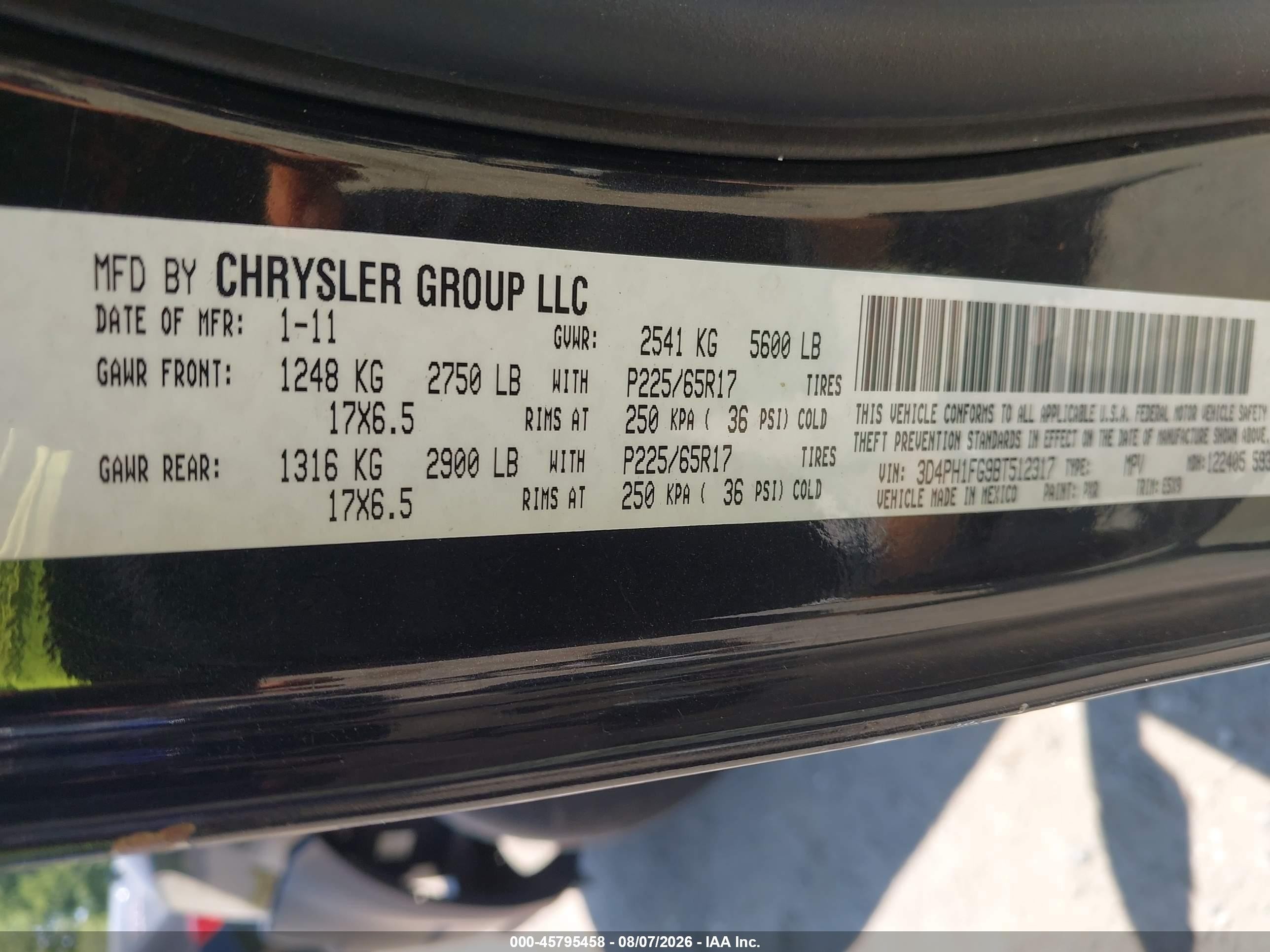 2011 Dodge Journey Mainstreet Black vin: 3D4PH1FG9BT512317