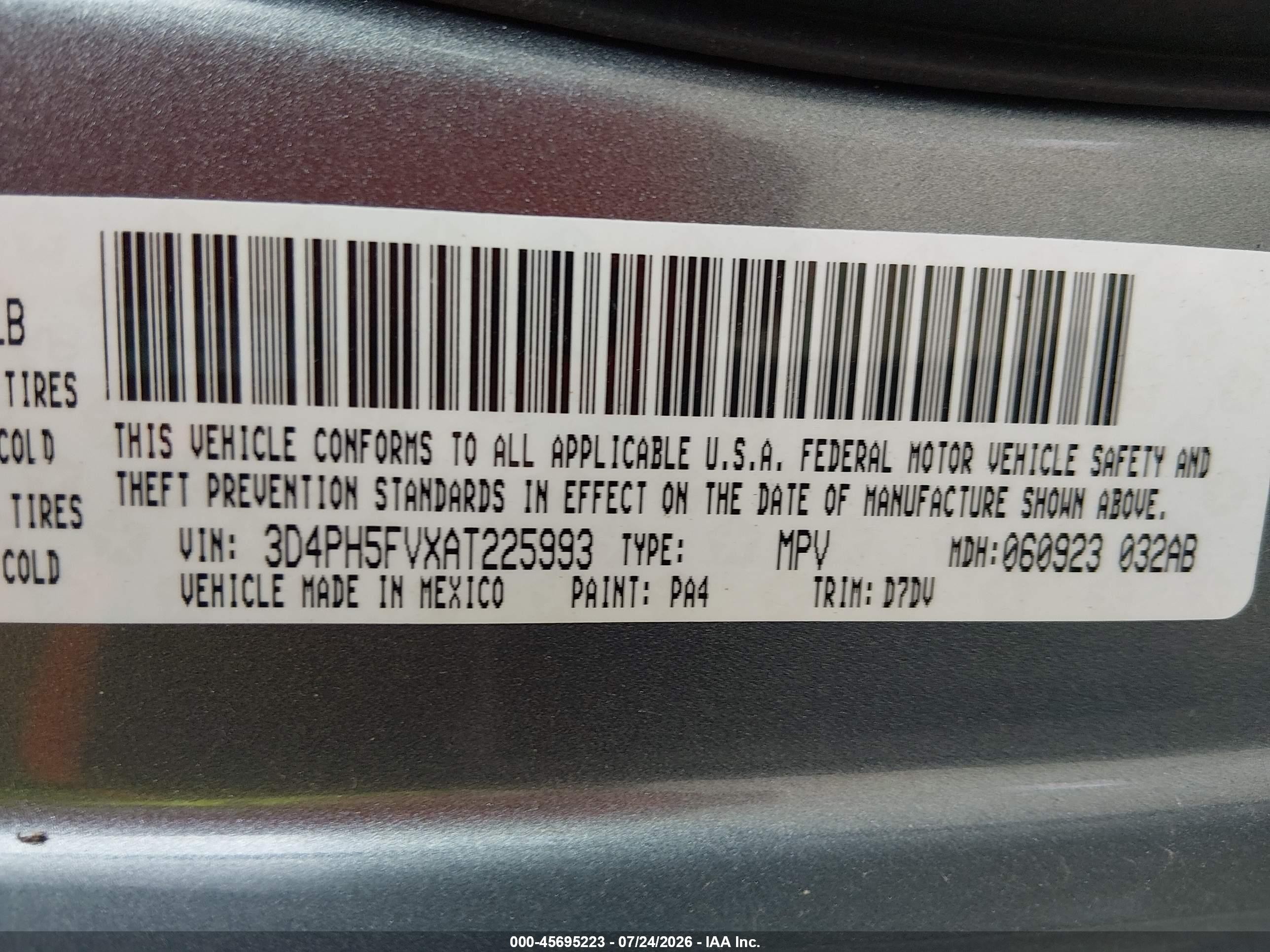 2010 Dodge Journey Sxt Light Blue vin: 3D4PH5FVXAT225993