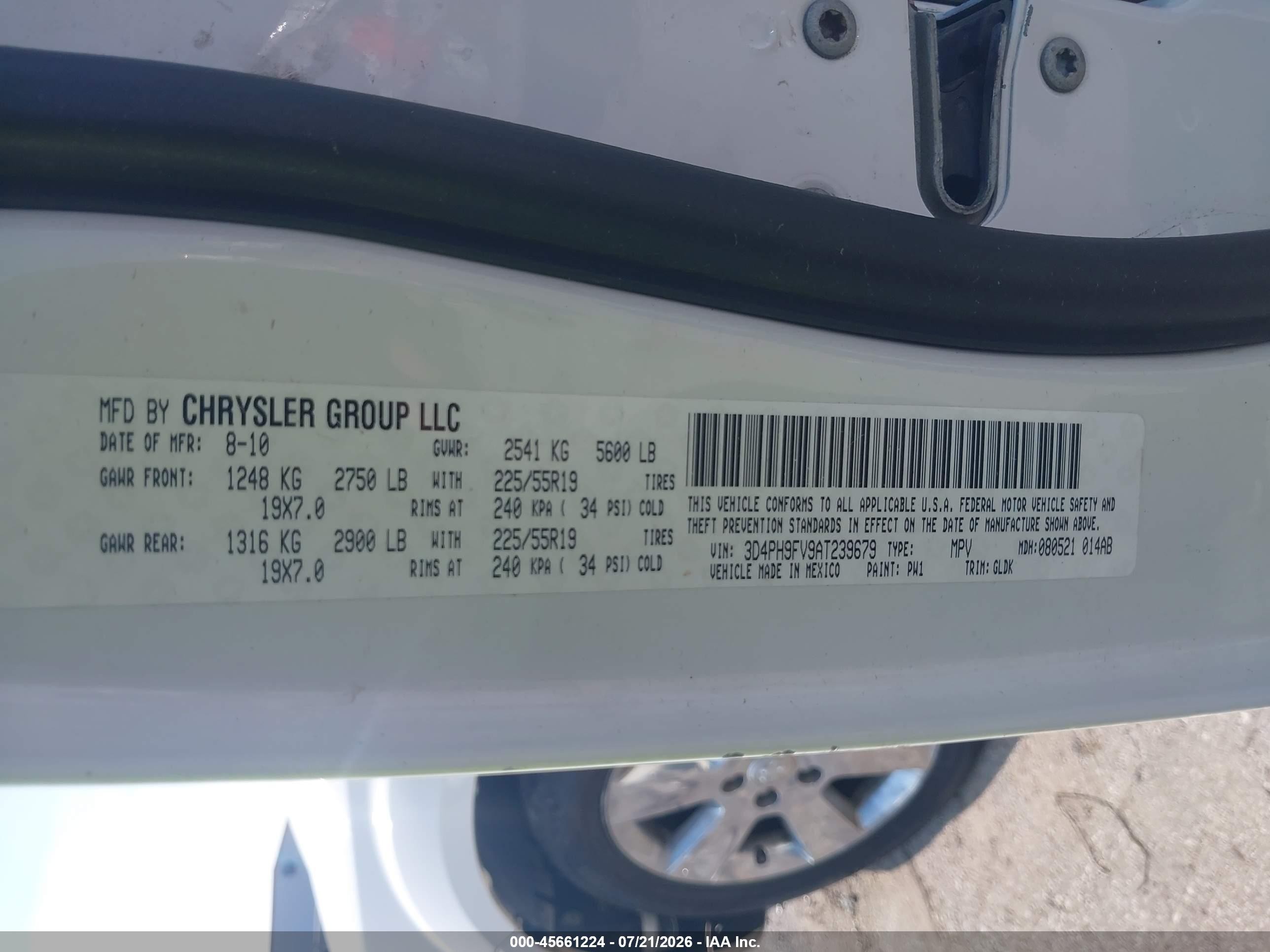 2010 Dodge Journey R/t White vin: 3D4PH9FV9AT239679
