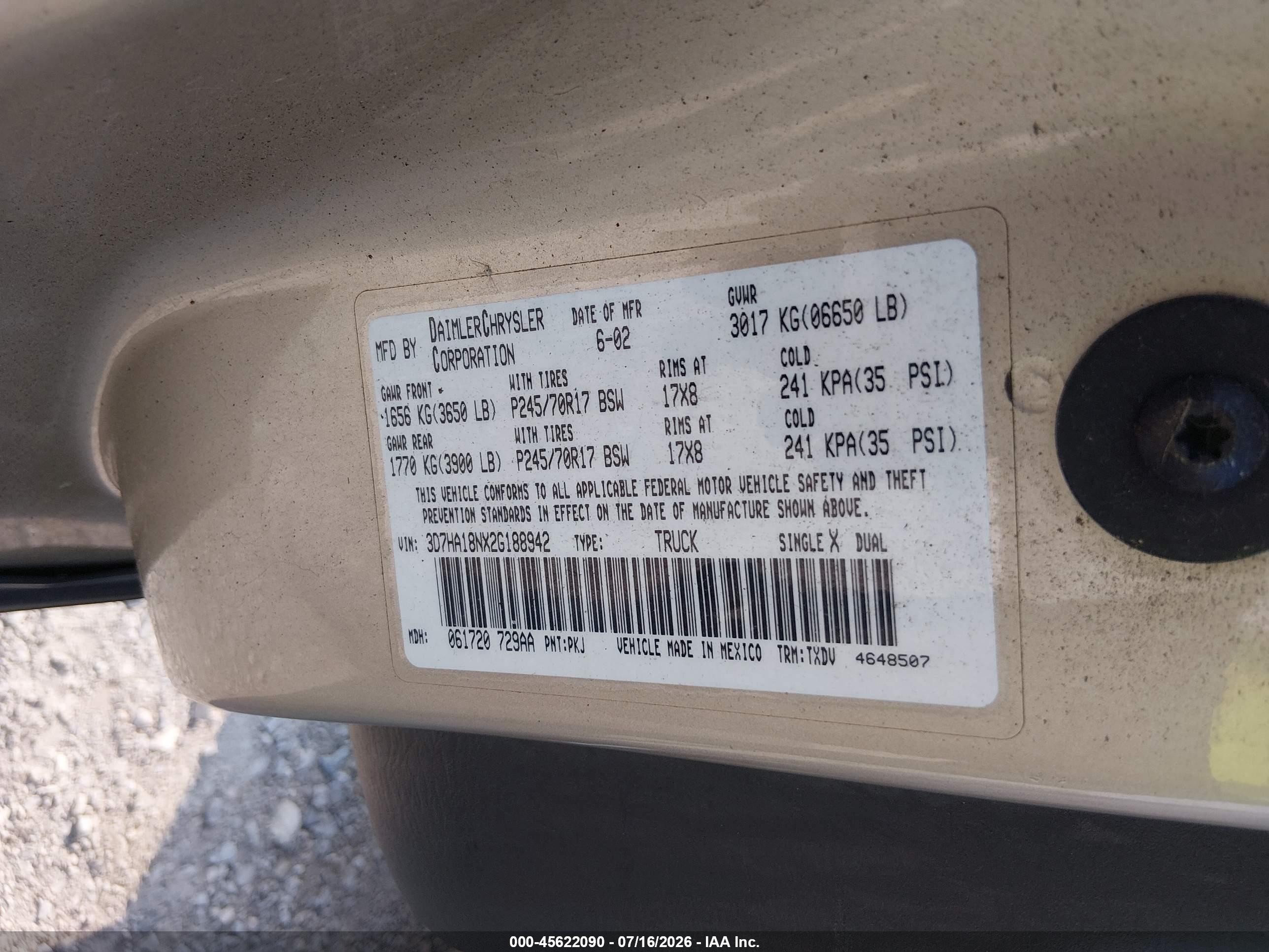 2002 Dodge Ram 1500 St Gold vin: 3D7HA18NX2G188942