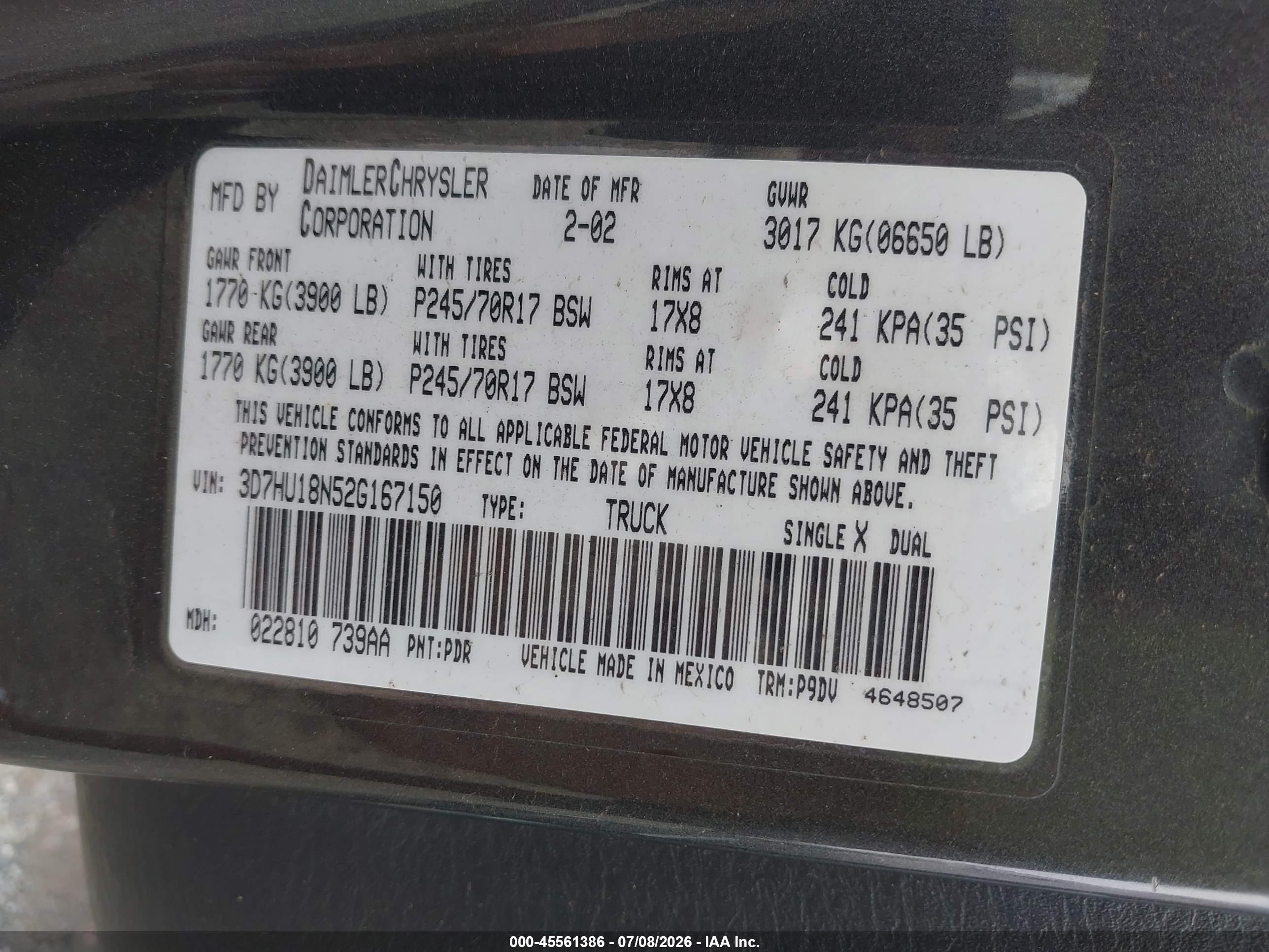 2002 Dodge Ram 1500 St Gray vin: 3D7HU18N52G167150