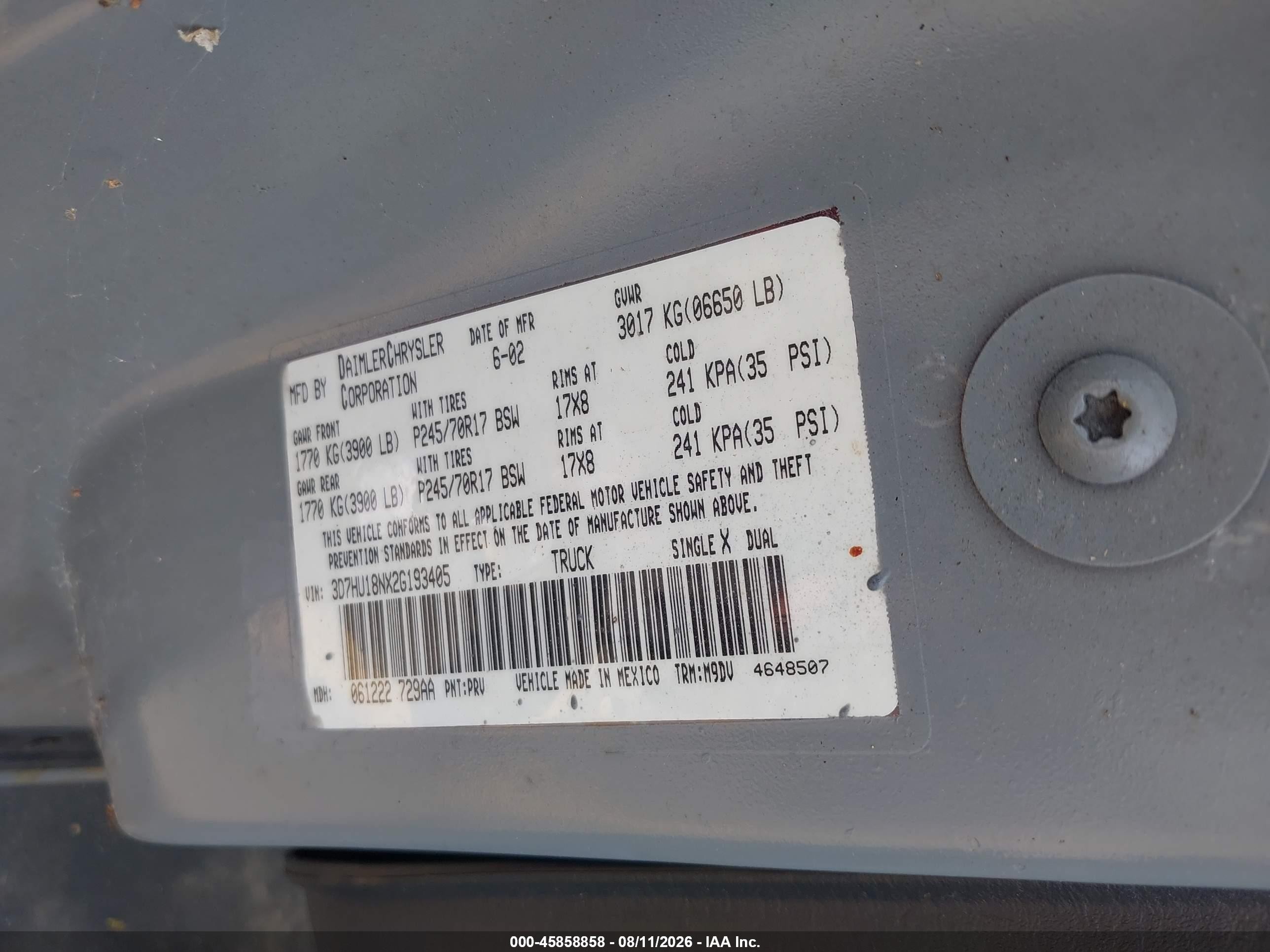 2002 Dodge Ram 1500 St Gray vin: 3D7HU18NX2G193405