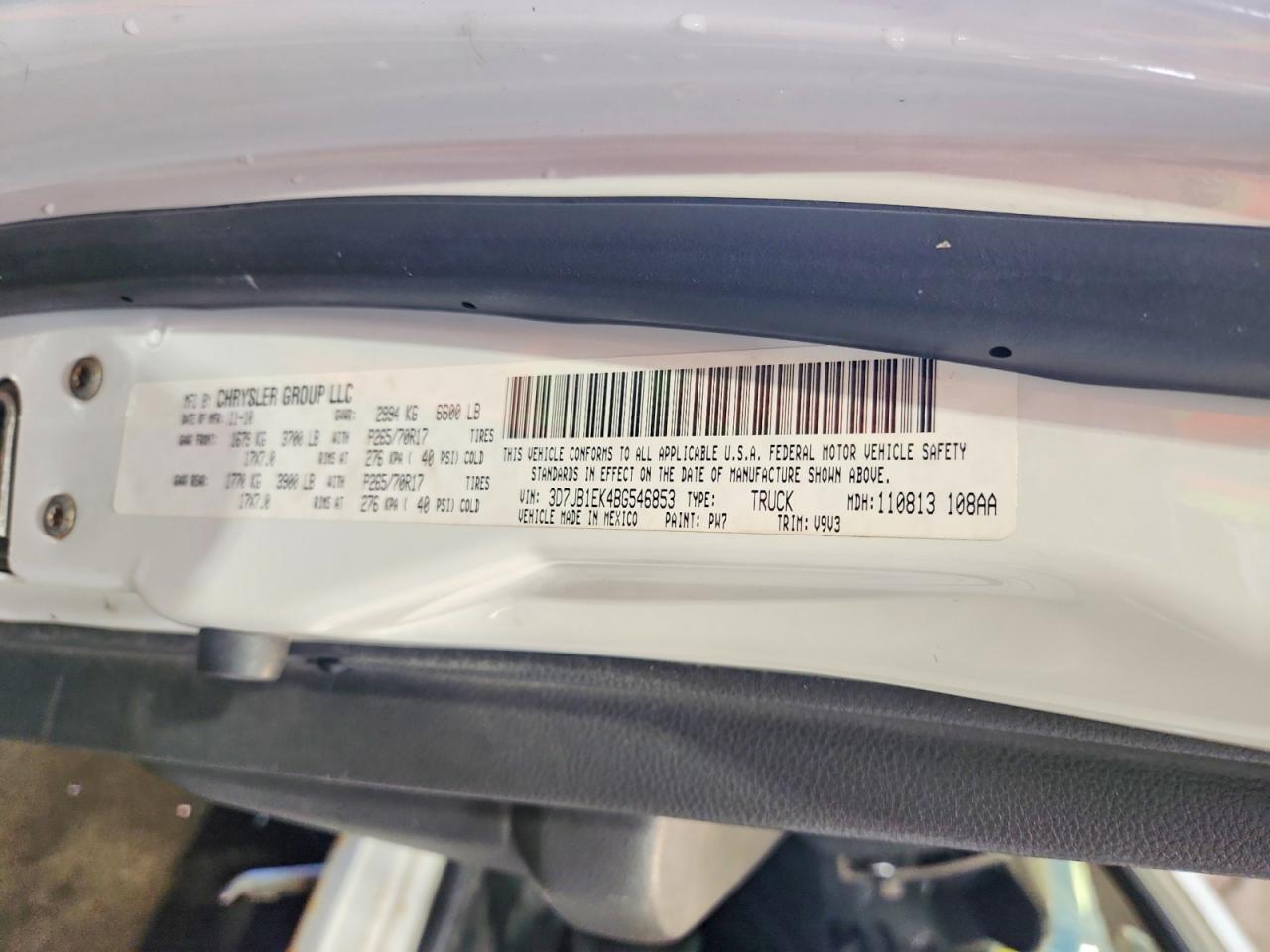 2011 Dodge Ram 1500 White vin: 3D7JB1EK4BG546853
