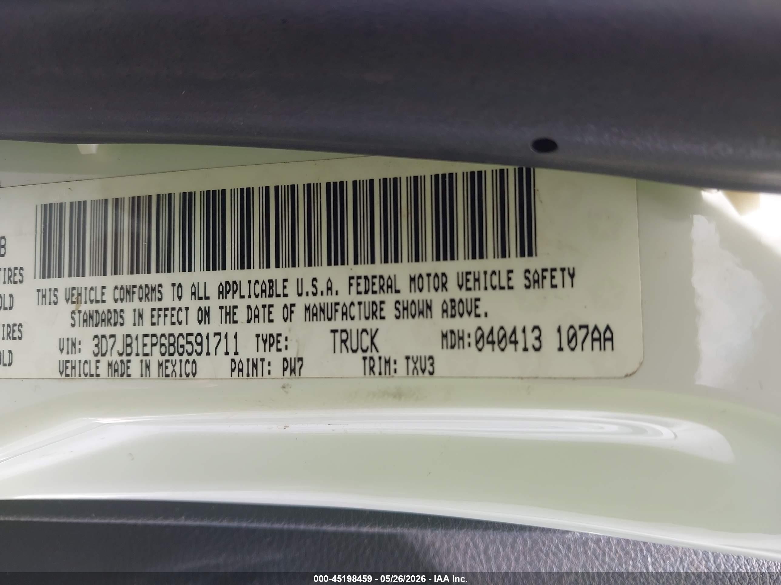 2011 Ram Ram 1500 St White vin: 3D7JB1EP6BG591711