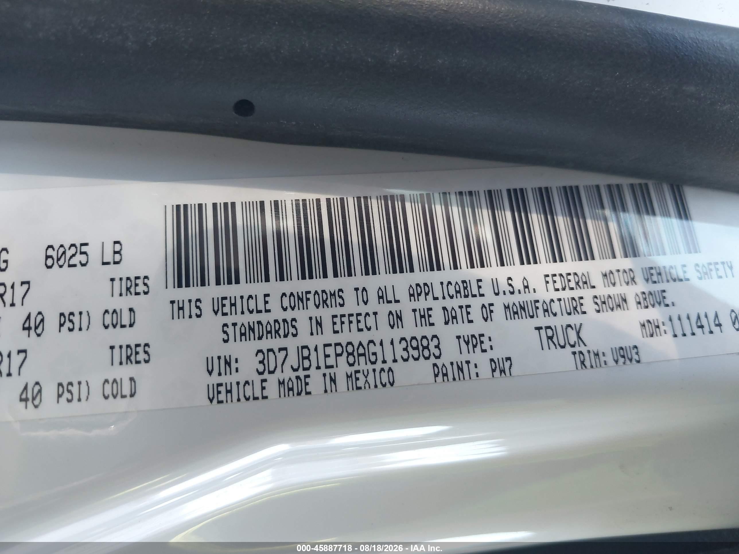 2010 Dodge Ram 1500 Slt/sport/trx White vin: 3D7JB1EP8AG113983
