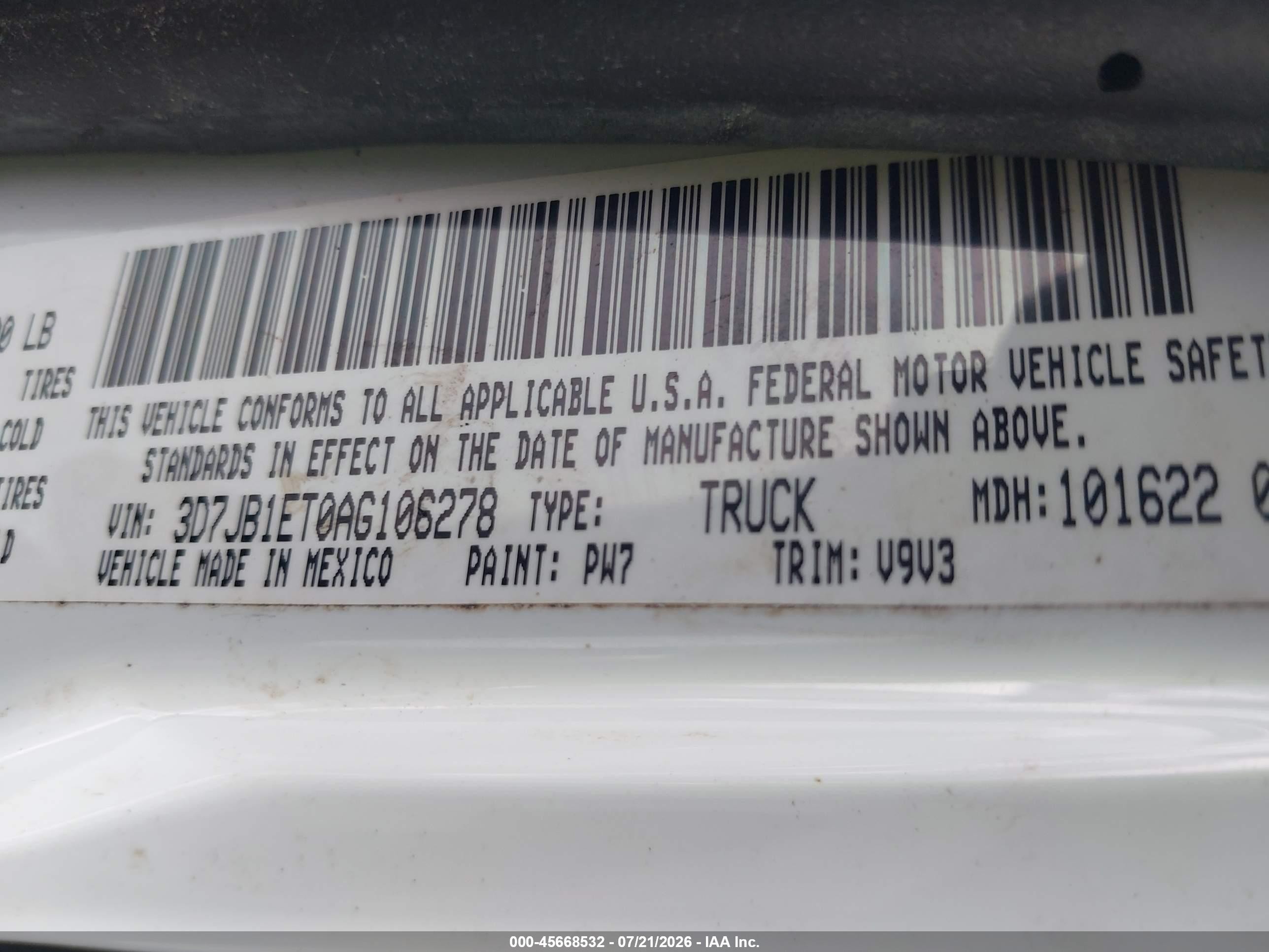 2010 Dodge Ram 1500 Slt/trx White vin: 3D7JB1ET0AG106278