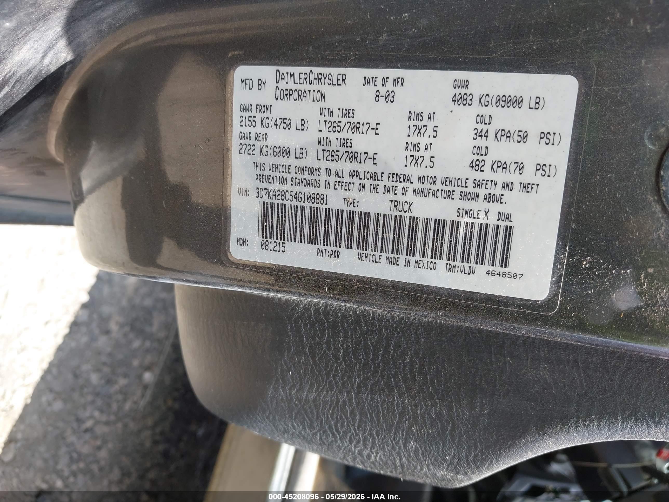 2004 Dodge Ram 2500 Slt/laramie Gray vin: 3D7KA28C54G108881