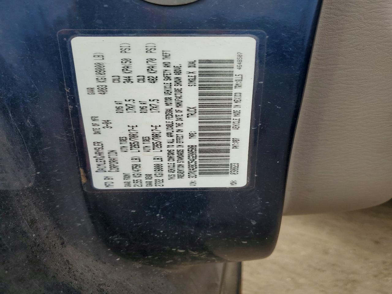 2004 Dodge Ram 2500 St Blue vin: 3D7KA28C54G200508