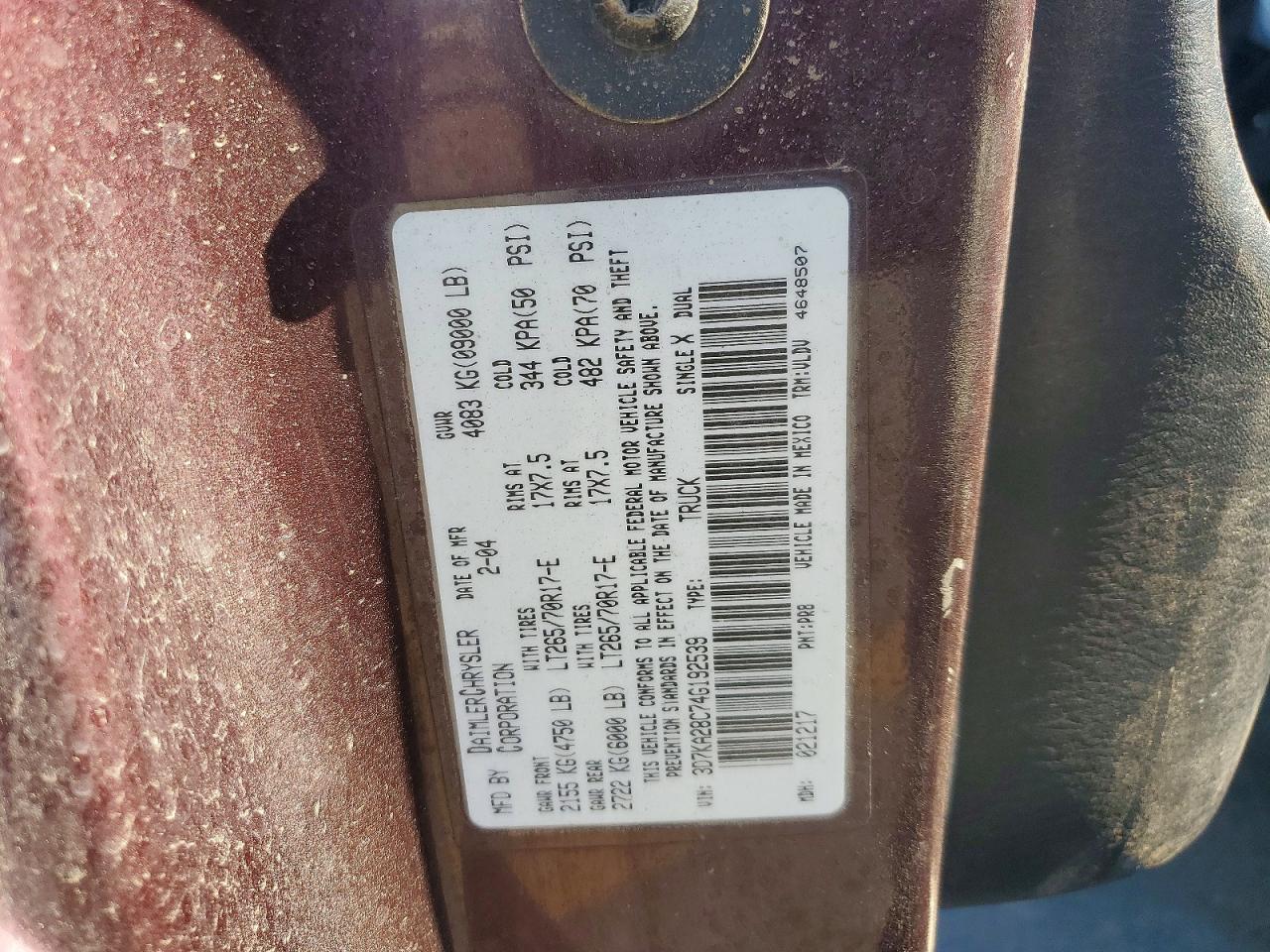 2004 Dodge Ram 2500 St Maroon vin: 3D7KA28C74G192539