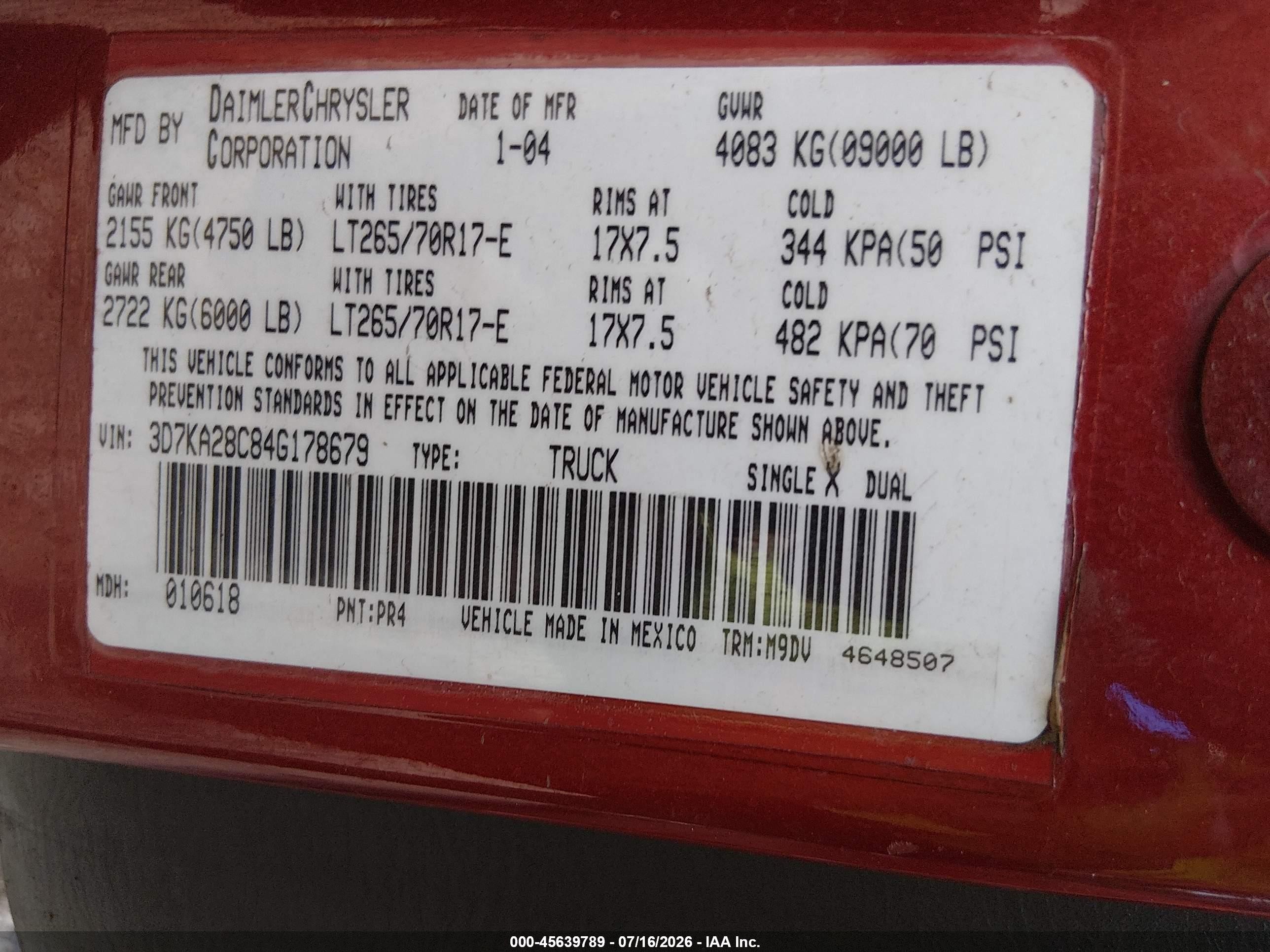 2004 Dodge Ram 2500 Slt/laramie Red vin: 3D7KA28C84G178679
