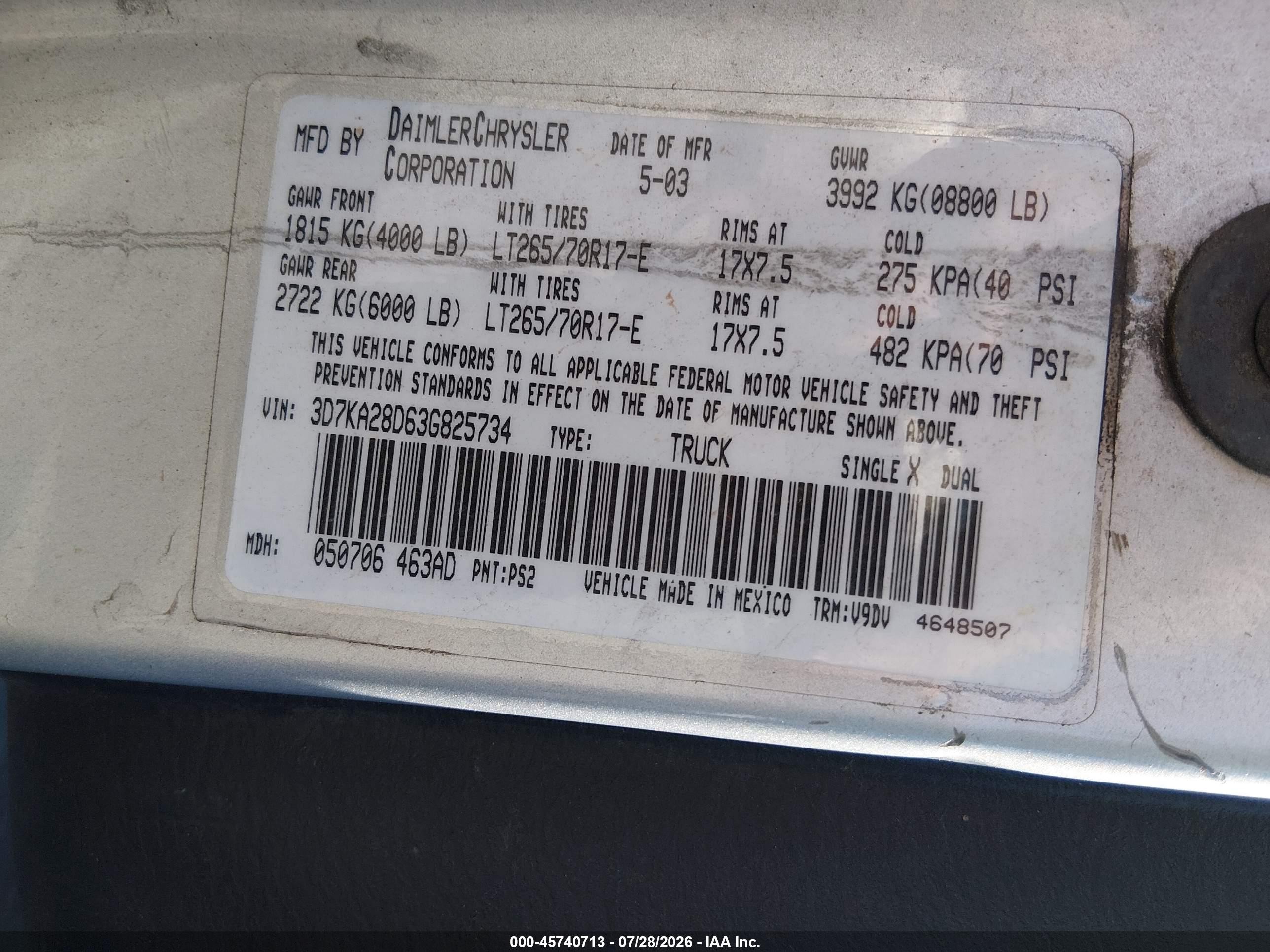 2003 Dodge Ram 2500 Slt/laramie/st Silver vin: 3D7KA28D63G825734