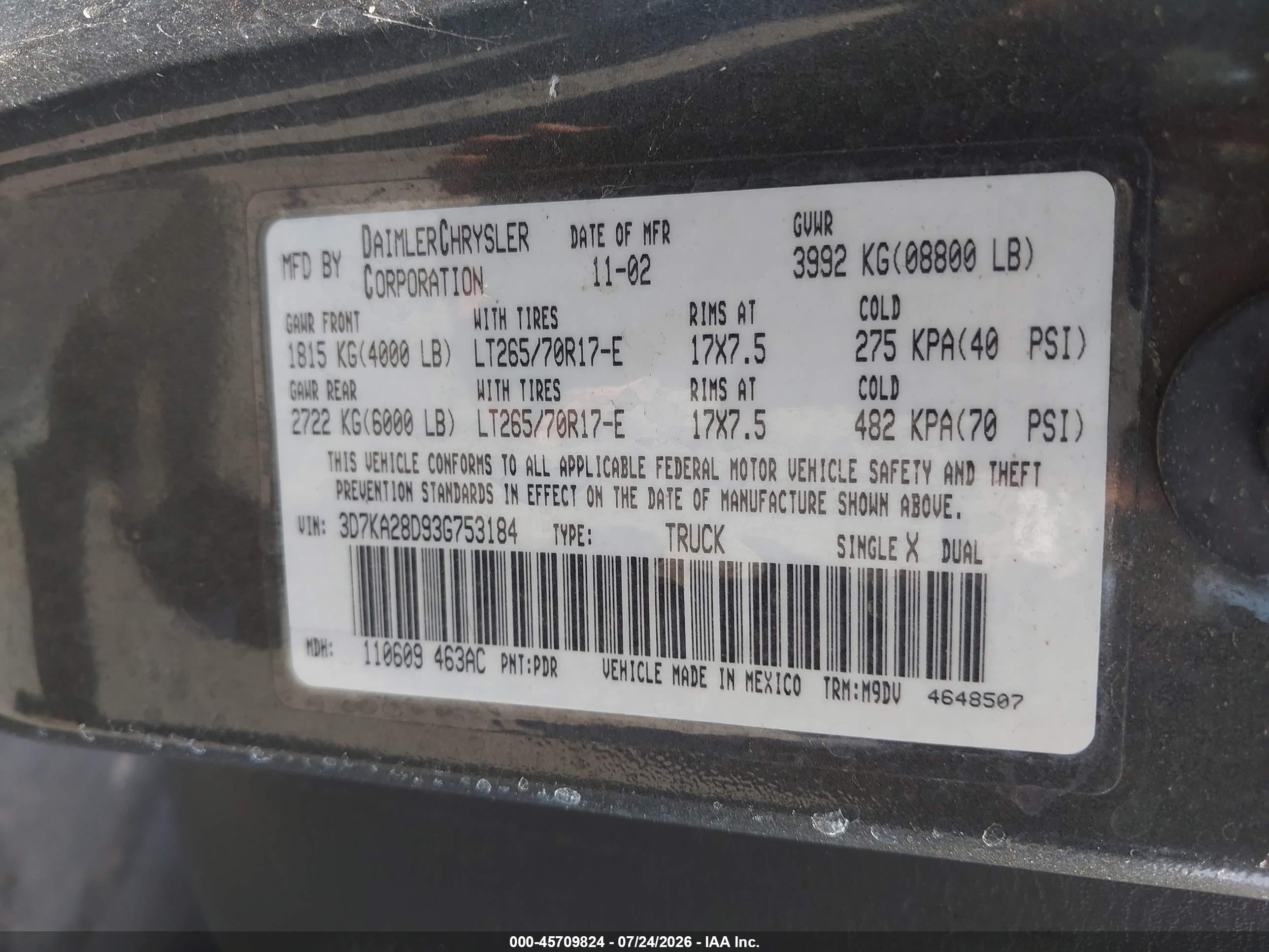 2003 Dodge Ram 2500 Slt/laramie/st Gray vin: 3D7KA28D93G753184