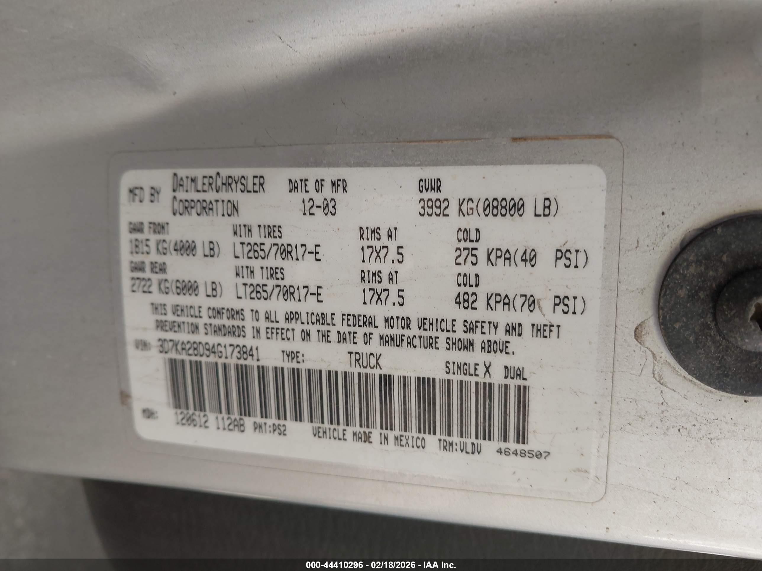2004 Dodge Ram 2500 Slt/laramie Silver vin: 3D7KA28D94G173841