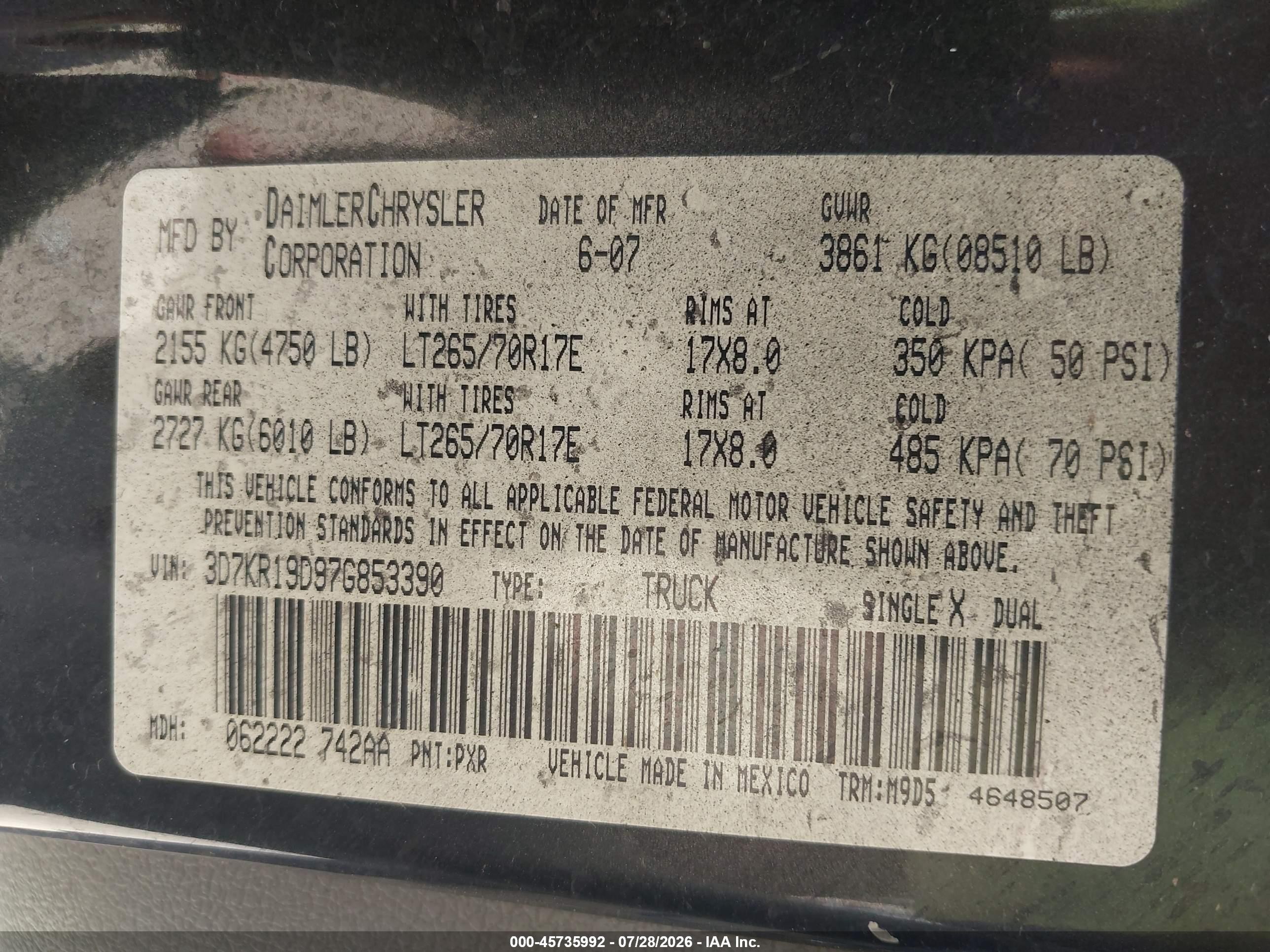 2007 Dodge Ram 1500 Slt Black vin: 3D7KR19D97G853390