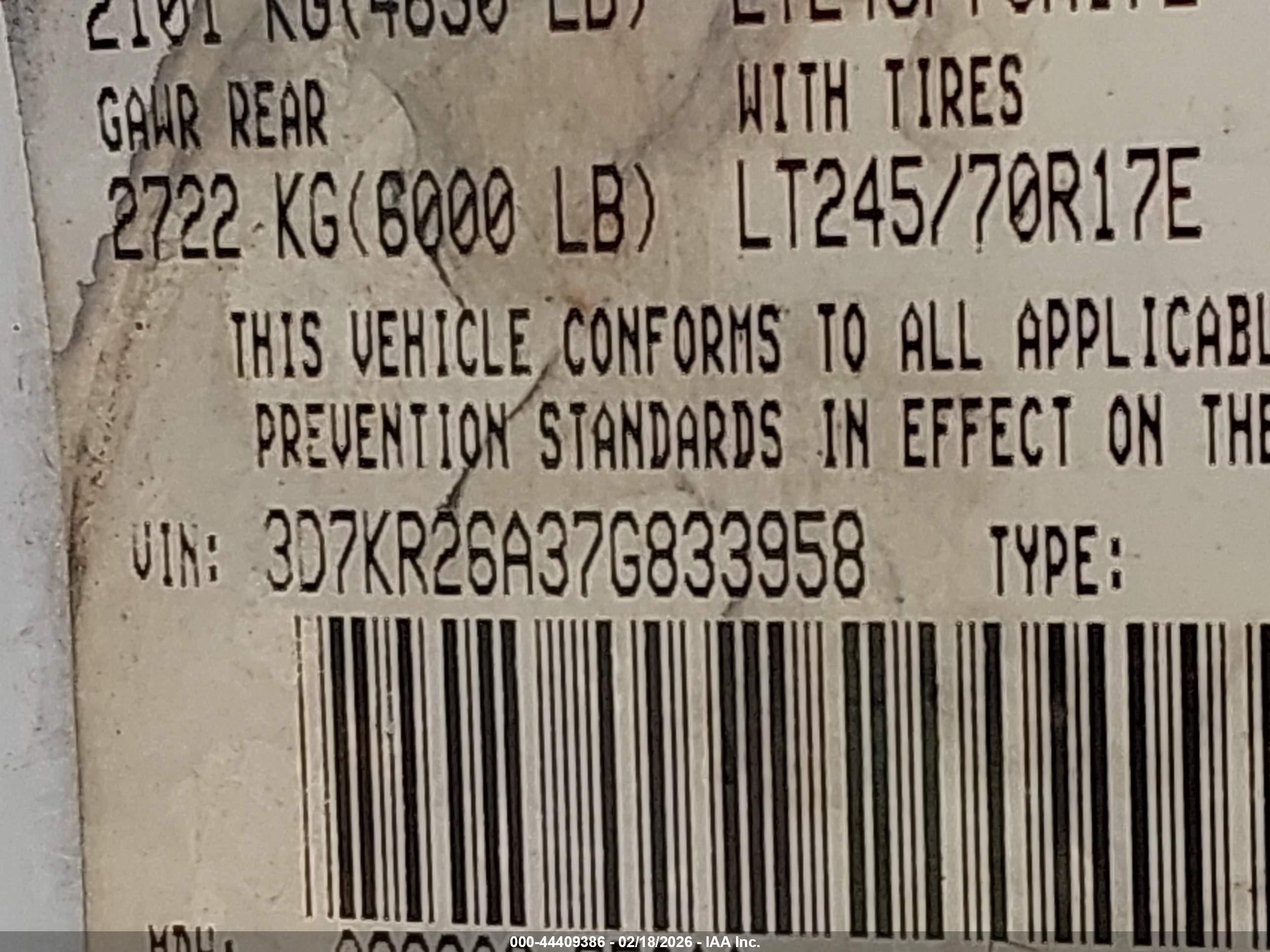 2007 Dodge Ram 2500 St White vin: 3D7KR26A37G833958