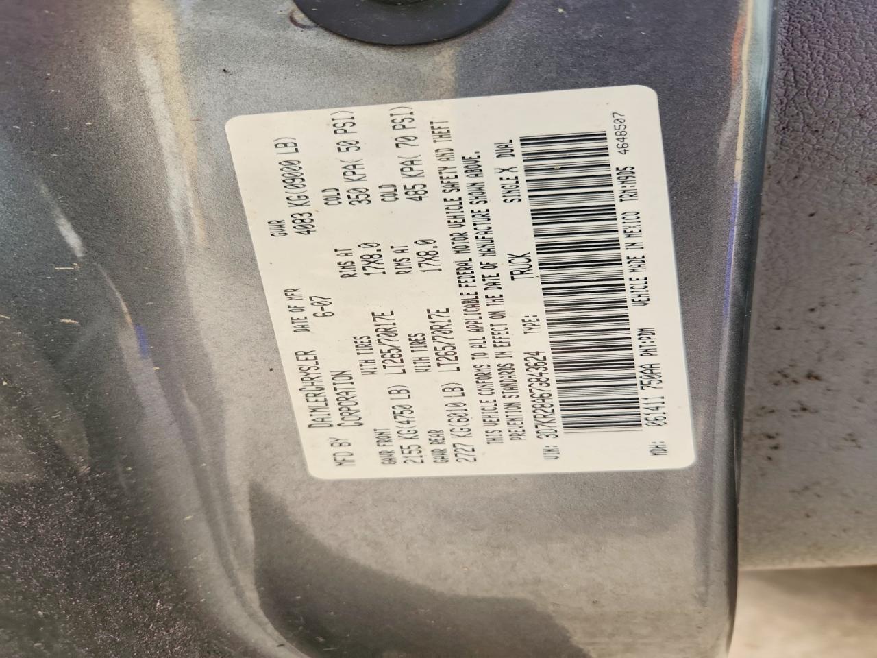 2007 Dodge Ram 2500 St/slt Gray vin: 3D7KR28A67G843624