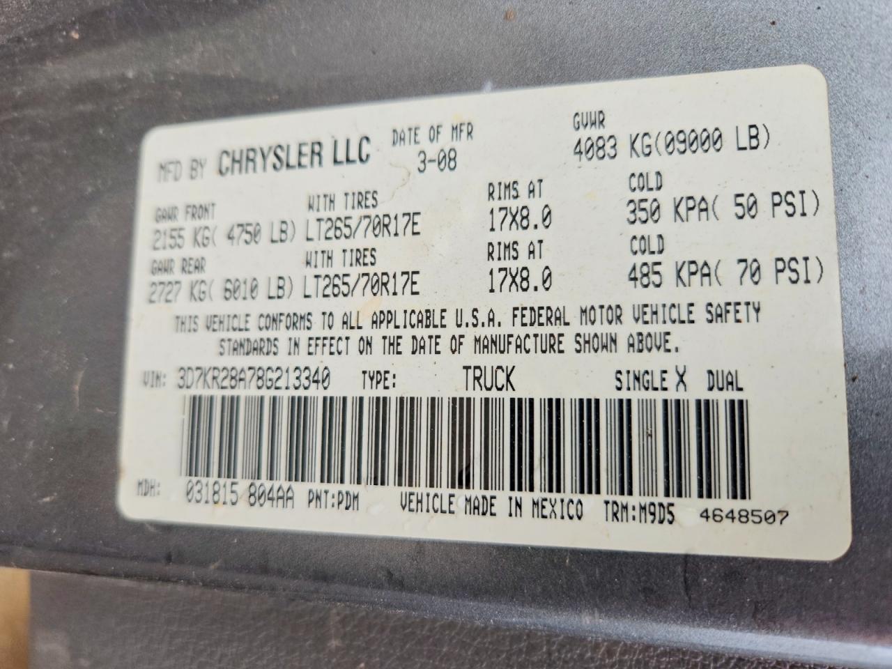2008 Dodge Ram 2500 St Gray vin: 3D7KR28A78G213340