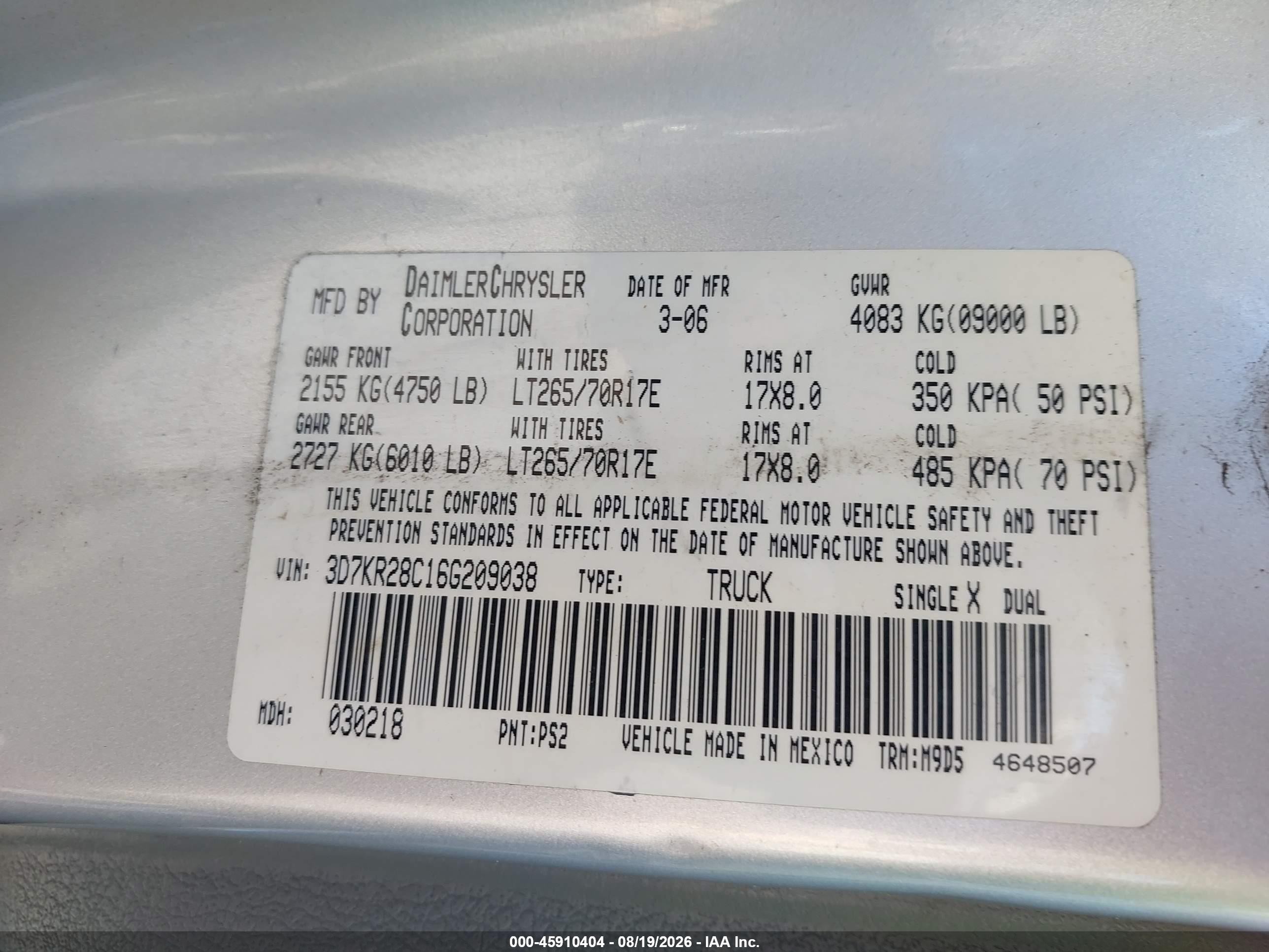 2006 Dodge Ram 2500 Slt/sport Silver vin: 3D7KR28C16G209038