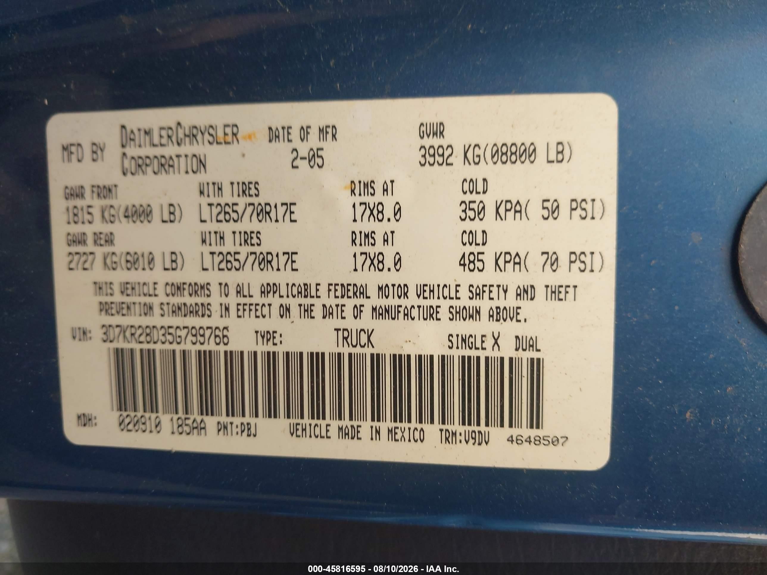 2005 Dodge Ram 2500 St/slt Синий vin: 3D7KR28D35G799766